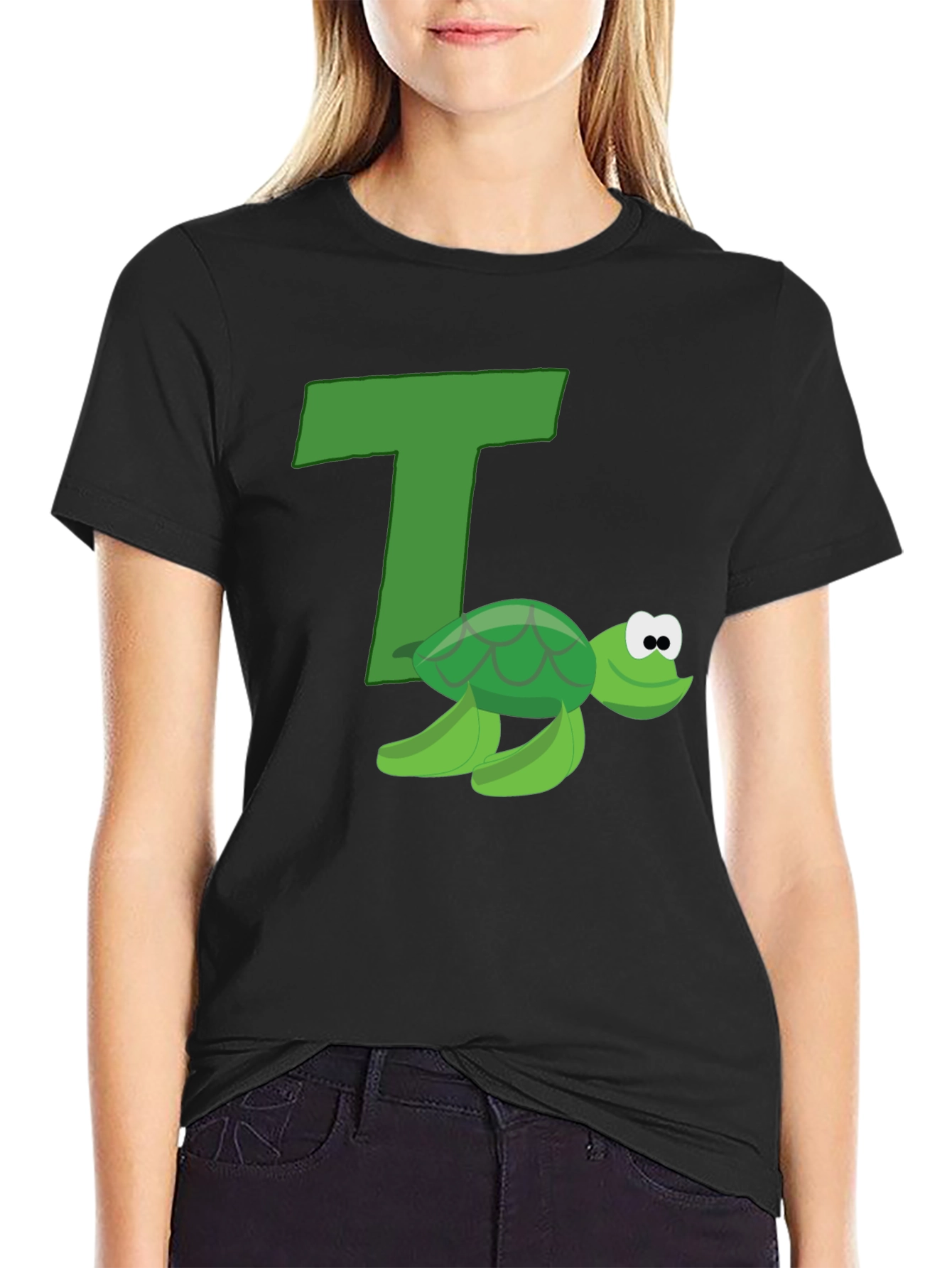 Cartoon Turtle T-Shirt - Black Cotton Tee
