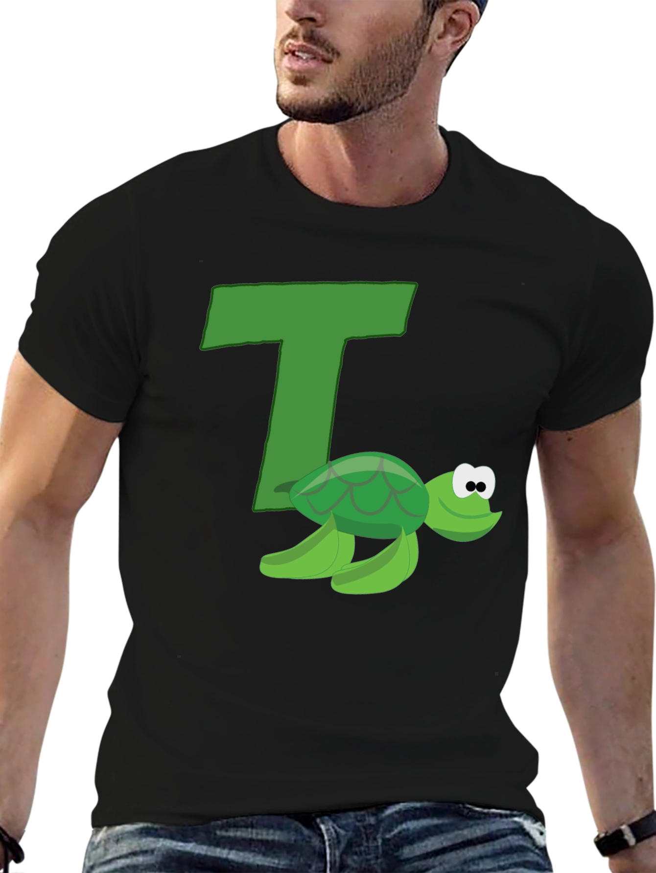 Cartoon Turtle T-Shirt - Black Cotton Tee