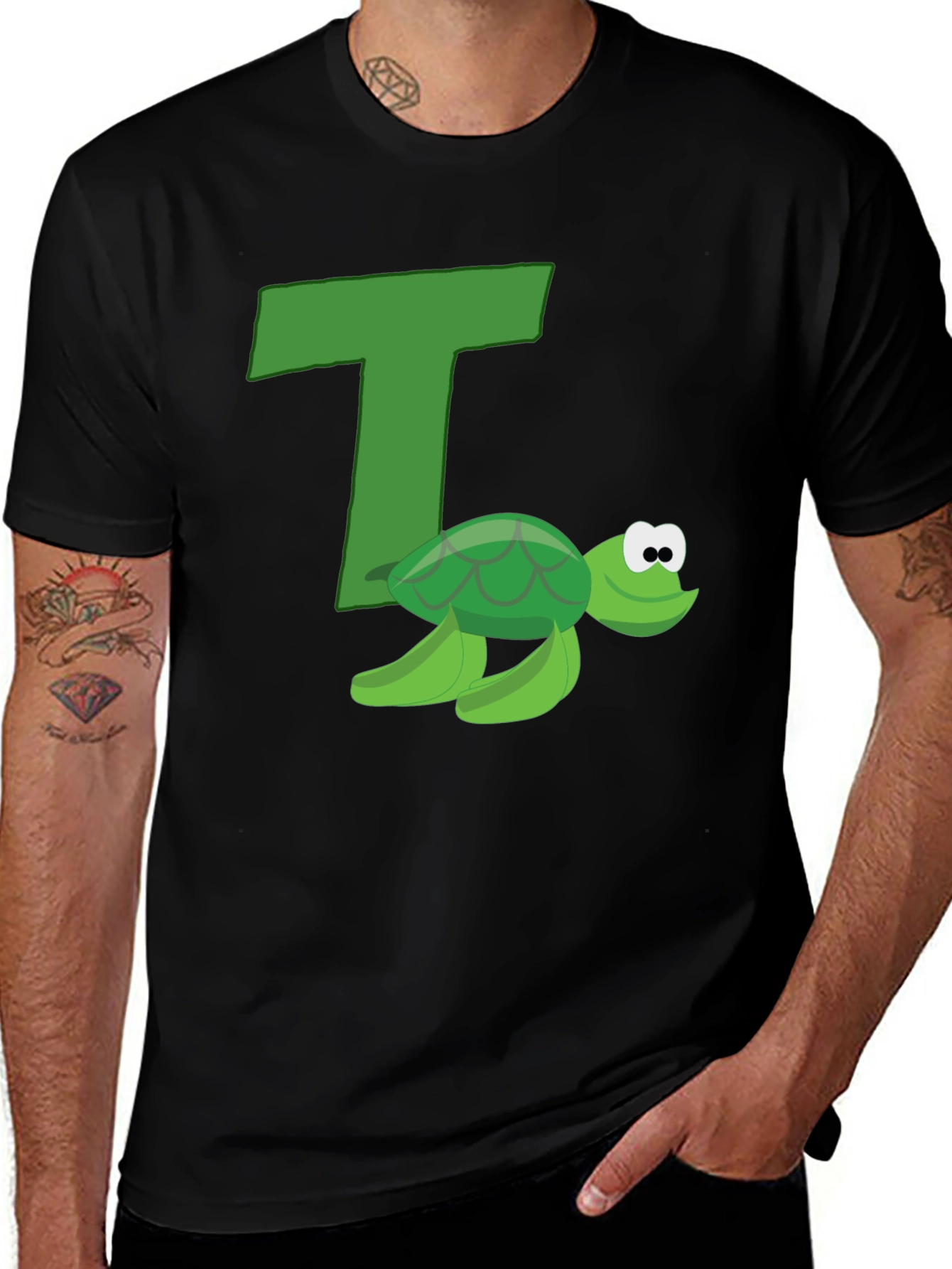 Cartoon Turtle T-Shirt - Black Cotton Tee