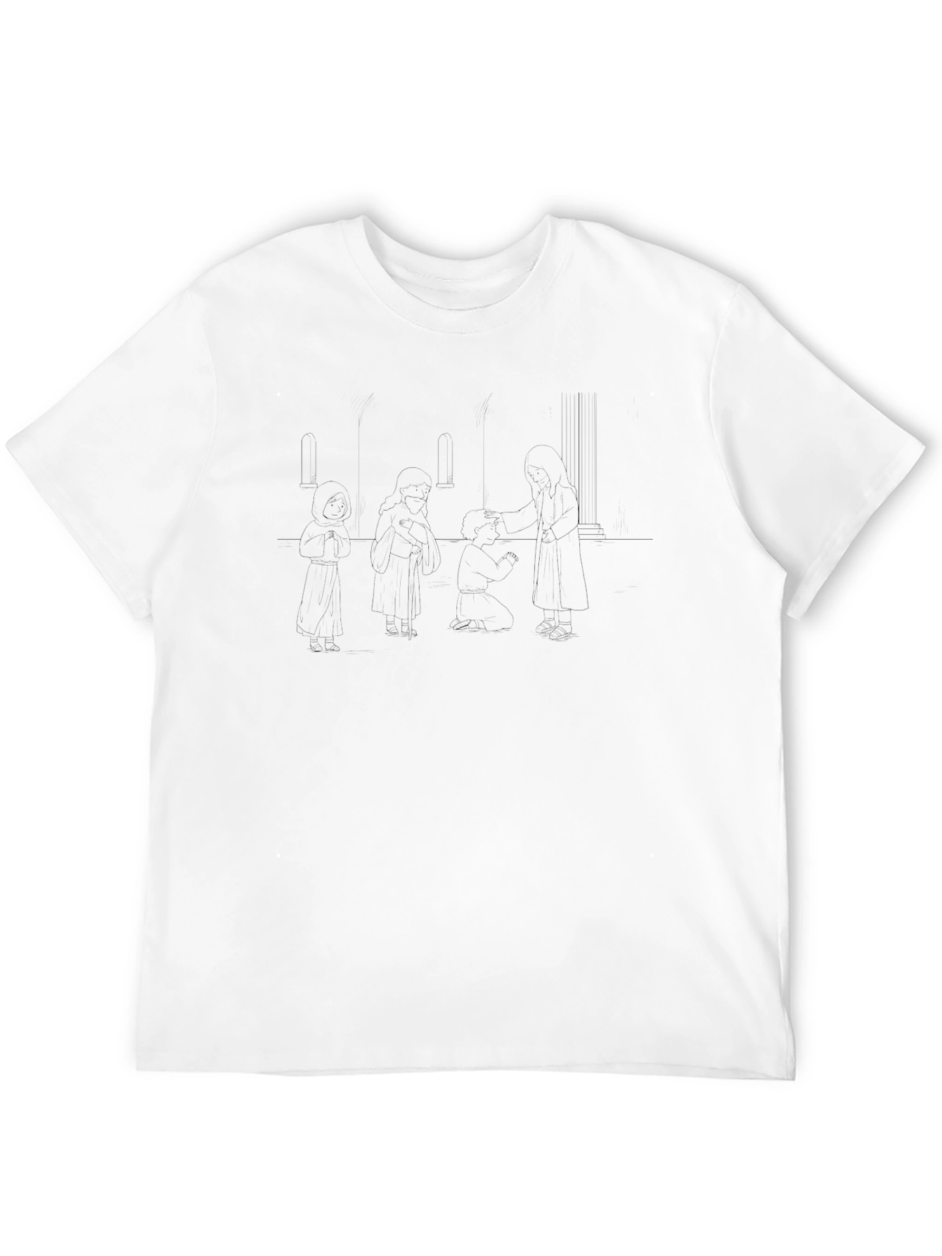 Minimalist Black T-Shirt with Line Art Design