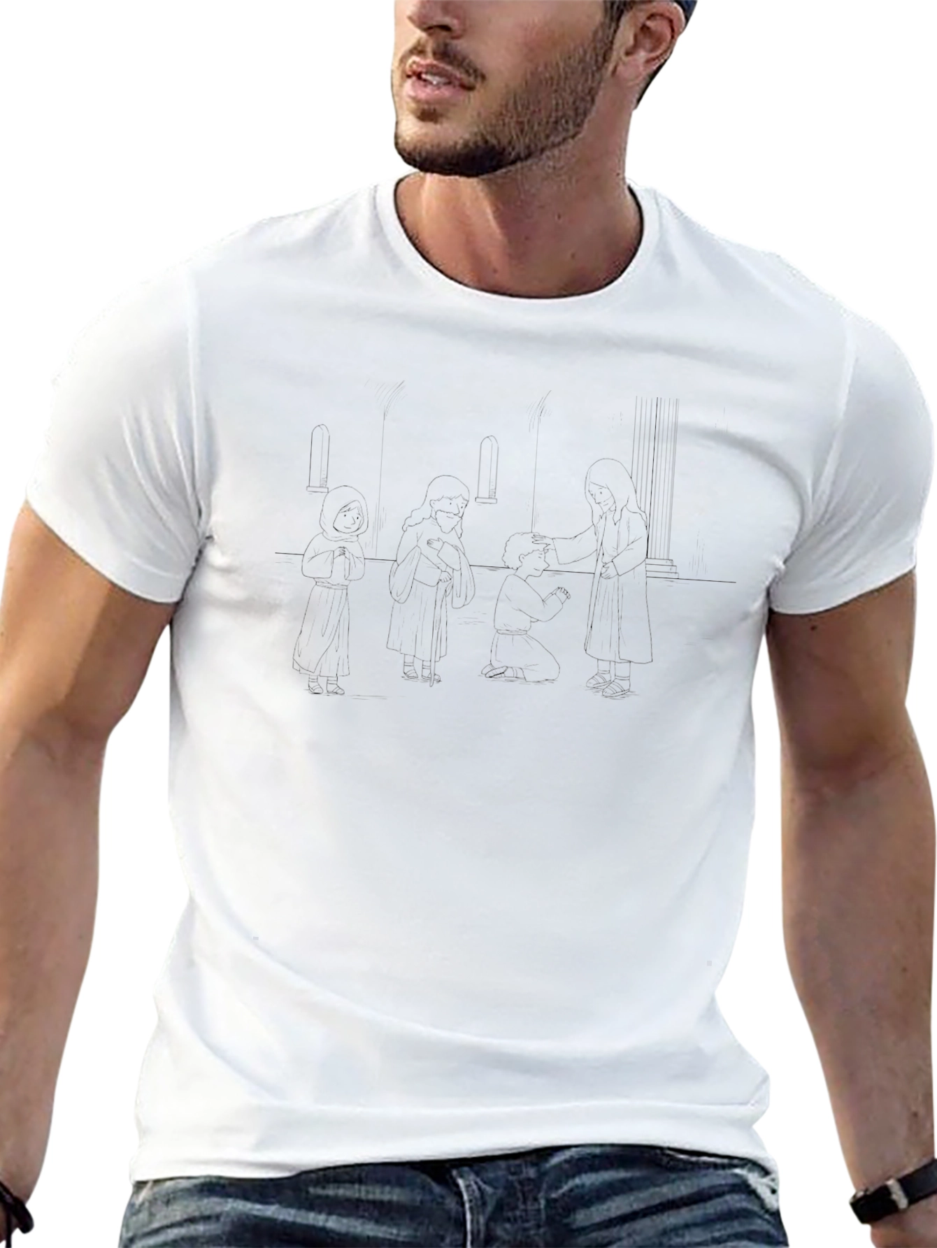 Minimalist Black T-Shirt with Line Art Design