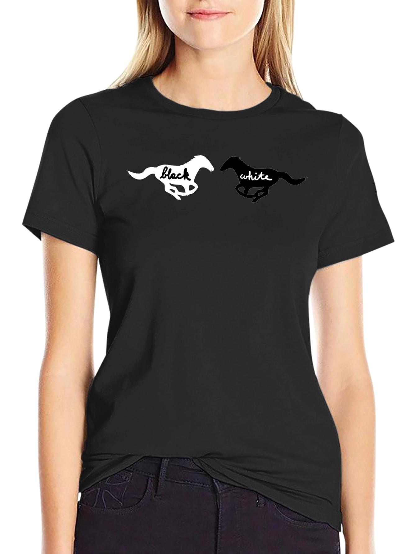 Black T-Shirt with Horse Graphic