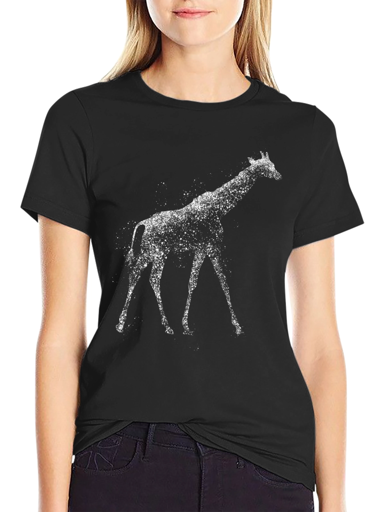 Giraffe Splatter Art Graphic Tee - Modern Black T-Shirt