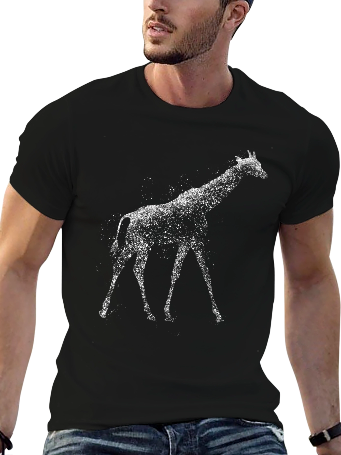 Giraffe Splatter Art Graphic Tee - Modern Black T-Shirt
