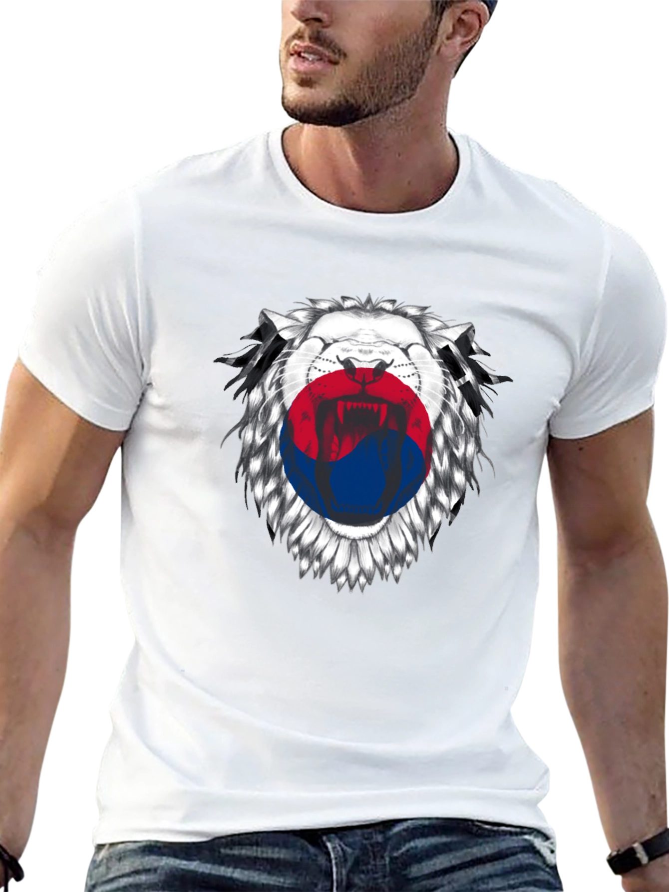 Korean Flag Lion Graphic T-Shirt - Black