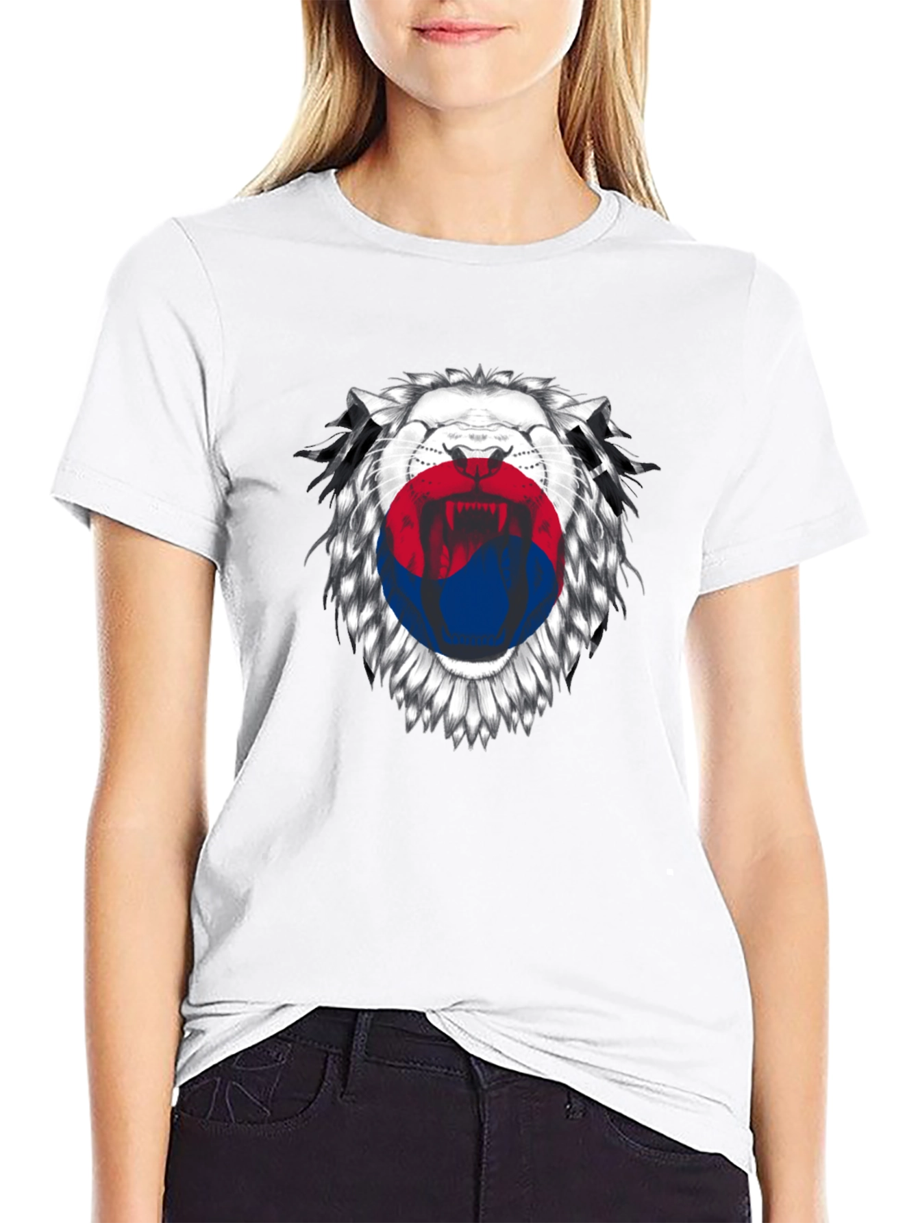 Korean Flag Lion Graphic T-Shirt - Black