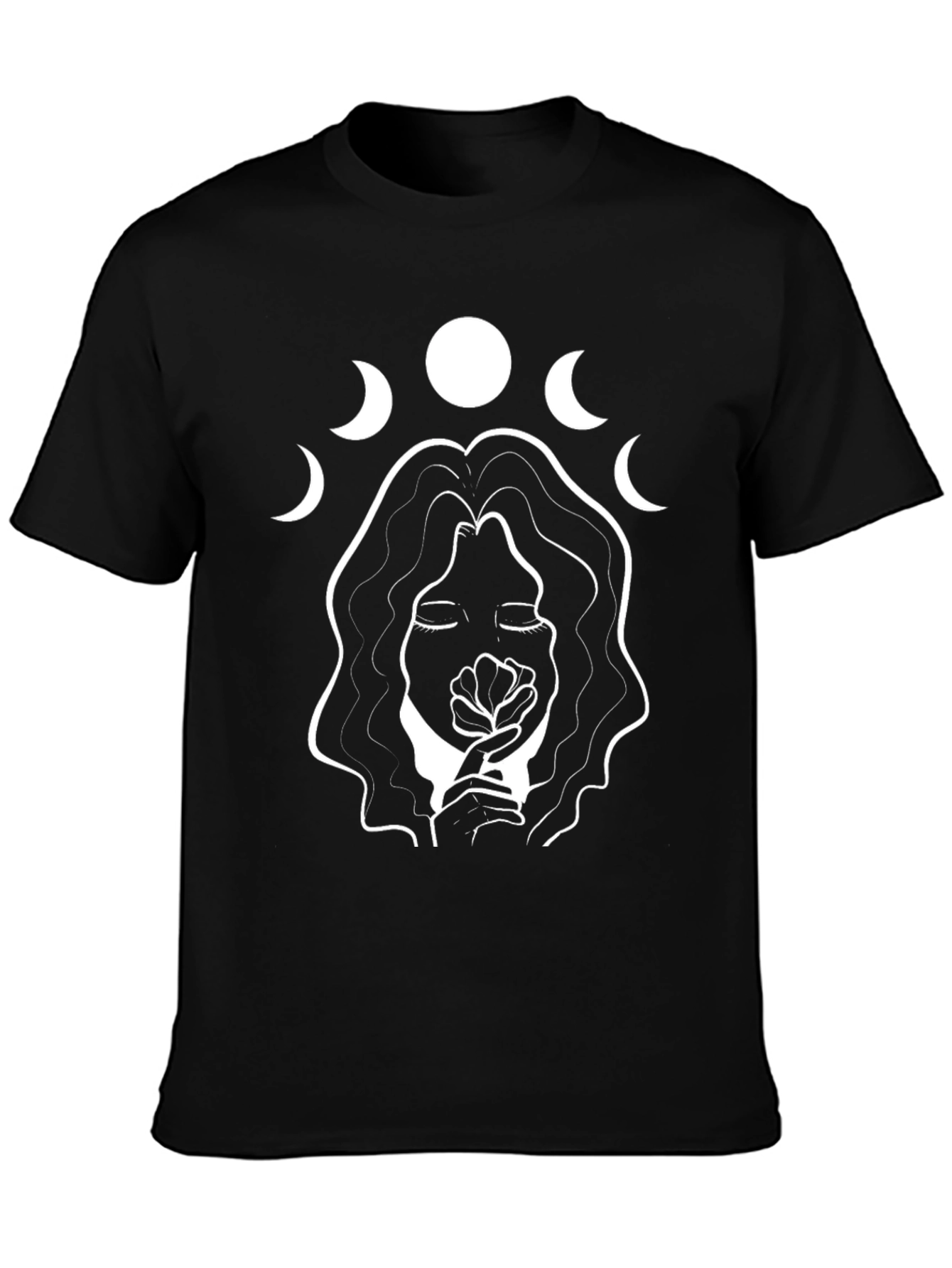 Moon Phase Woman Graphic Tee - Stylish Black T-Shirt