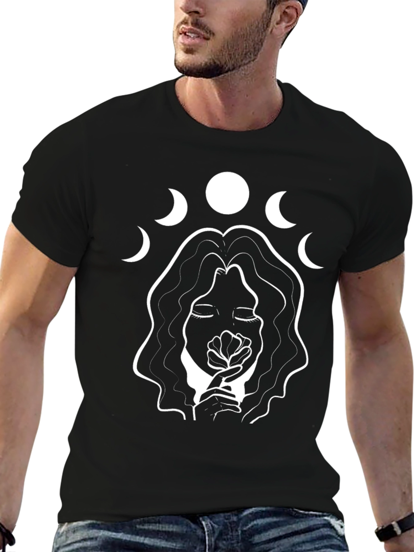 Moon Phase Woman Graphic Tee - Stylish Black T-Shirt
