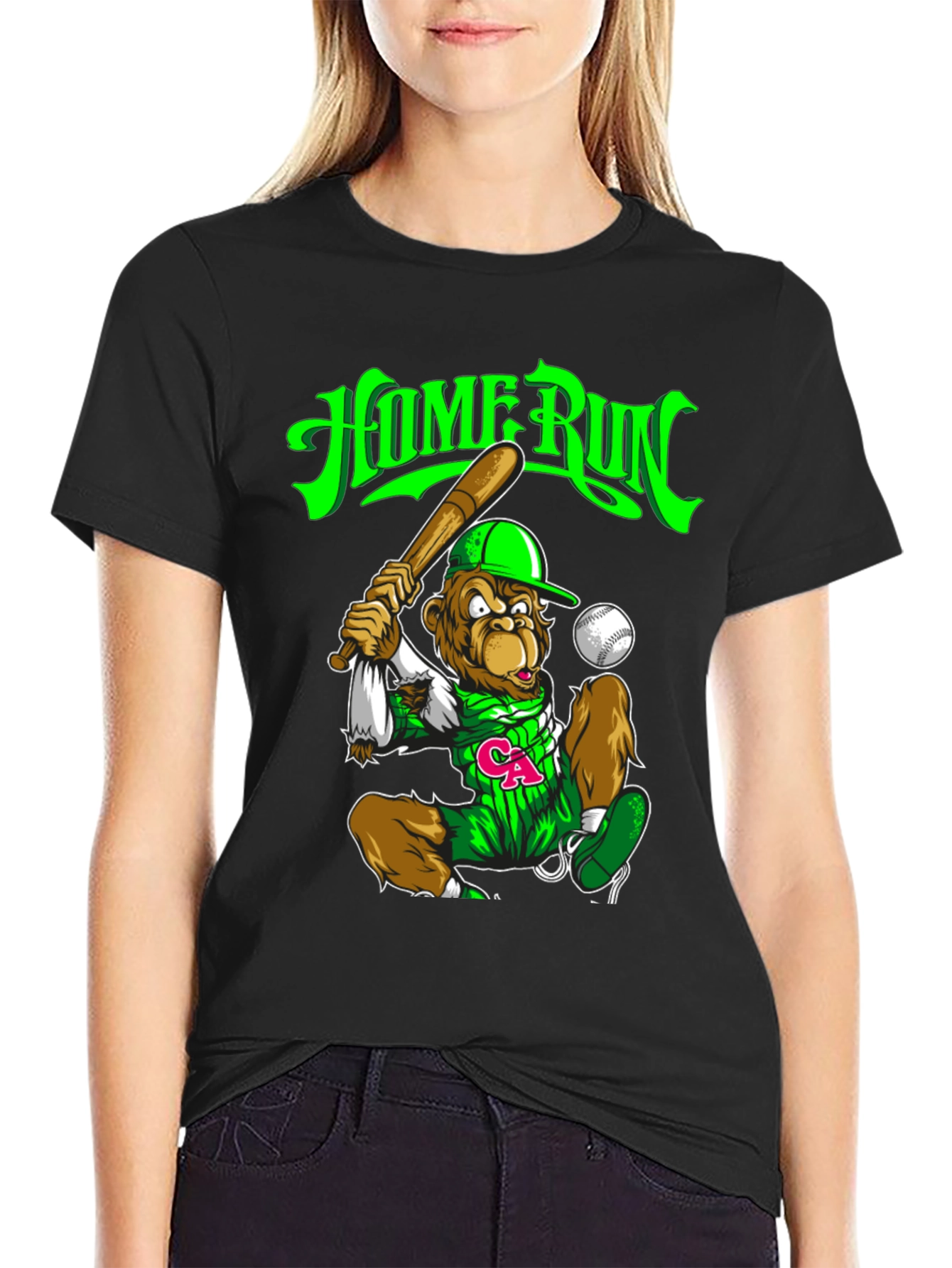 Home Run Monkey Graphic T-Shirt - Baseball Fan Tee