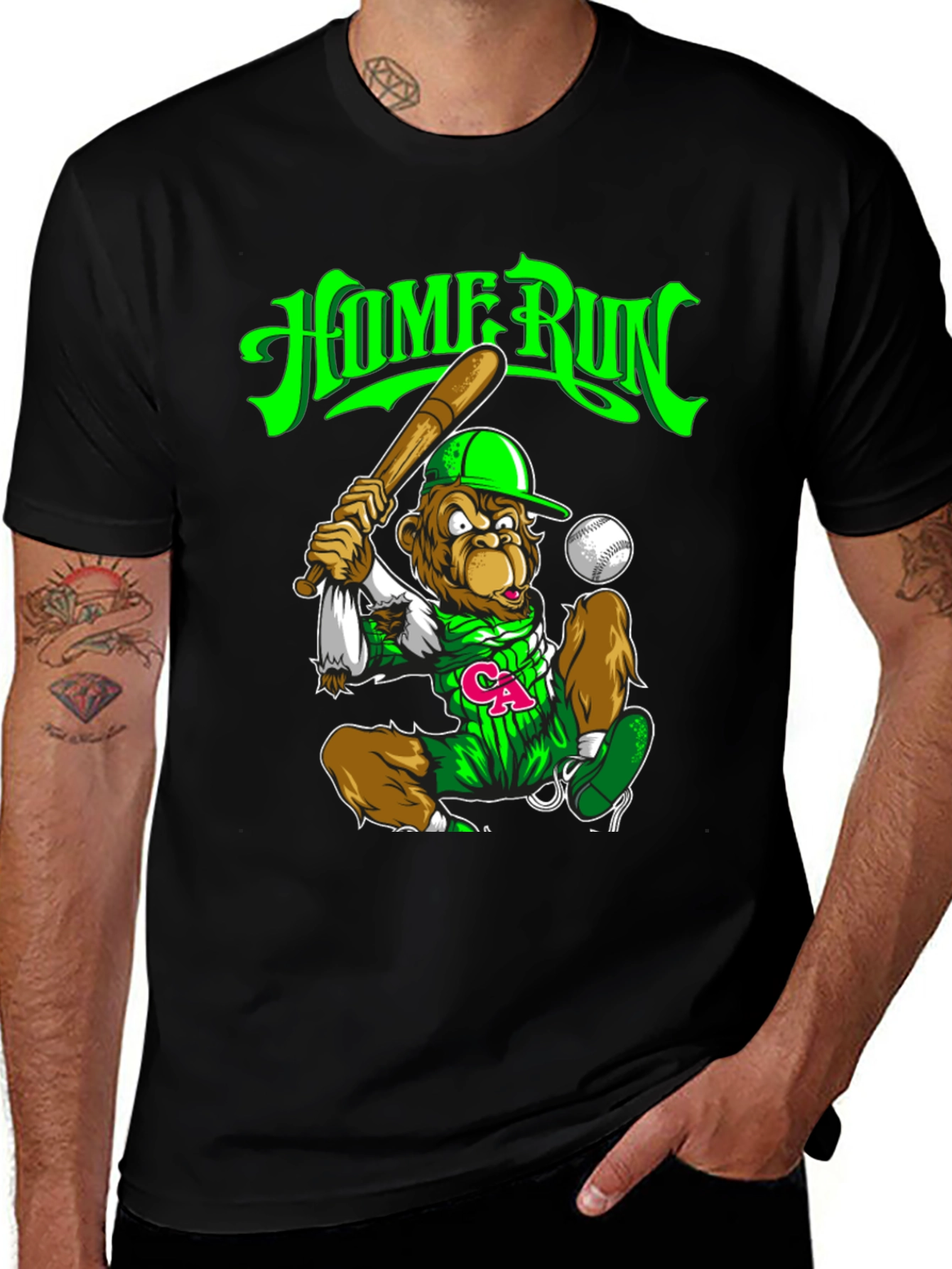 Home Run Monkey Graphic T-Shirt - Baseball Fan Tee