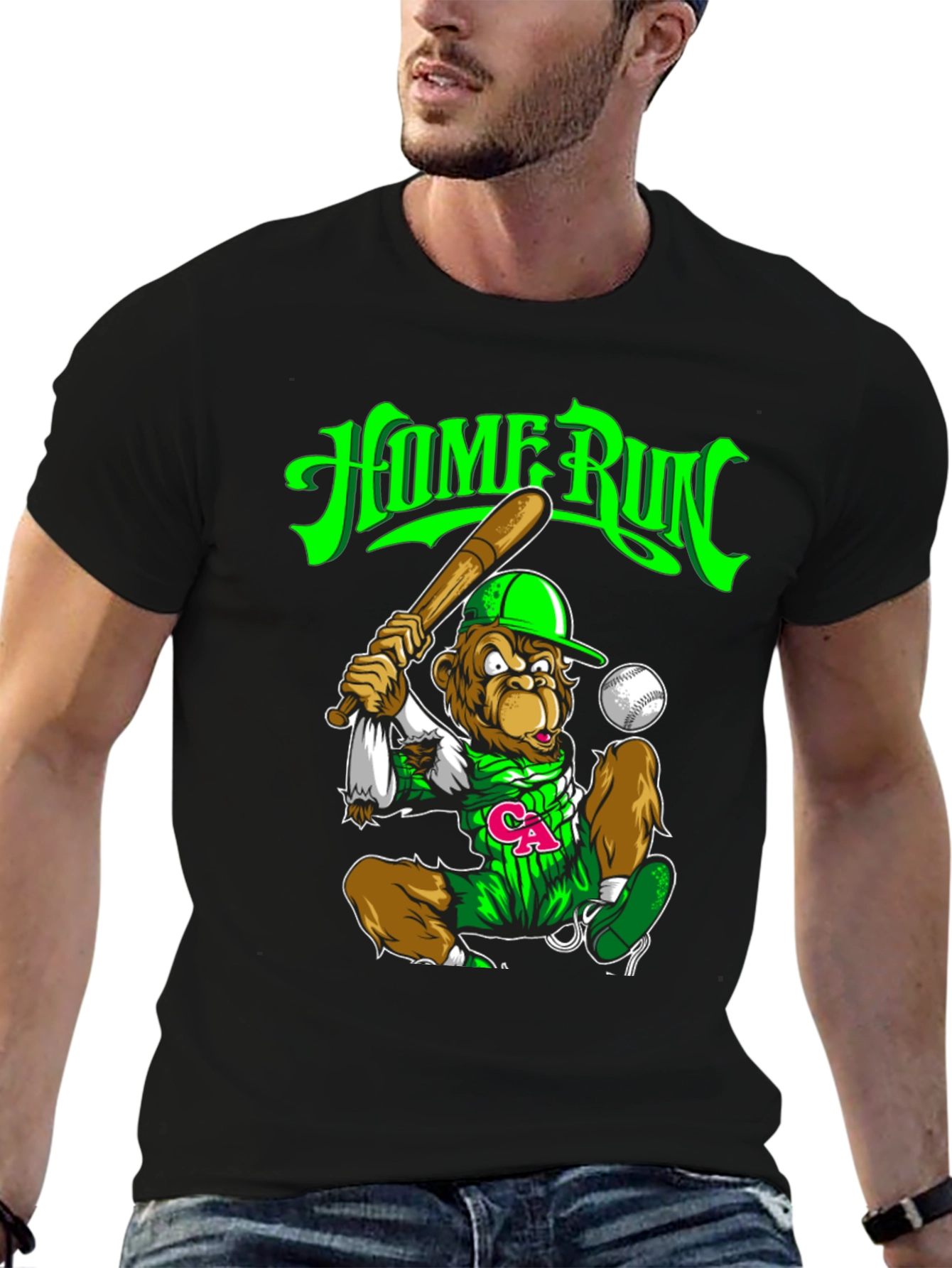 Home Run Monkey Graphic T-Shirt - Baseball Fan Tee