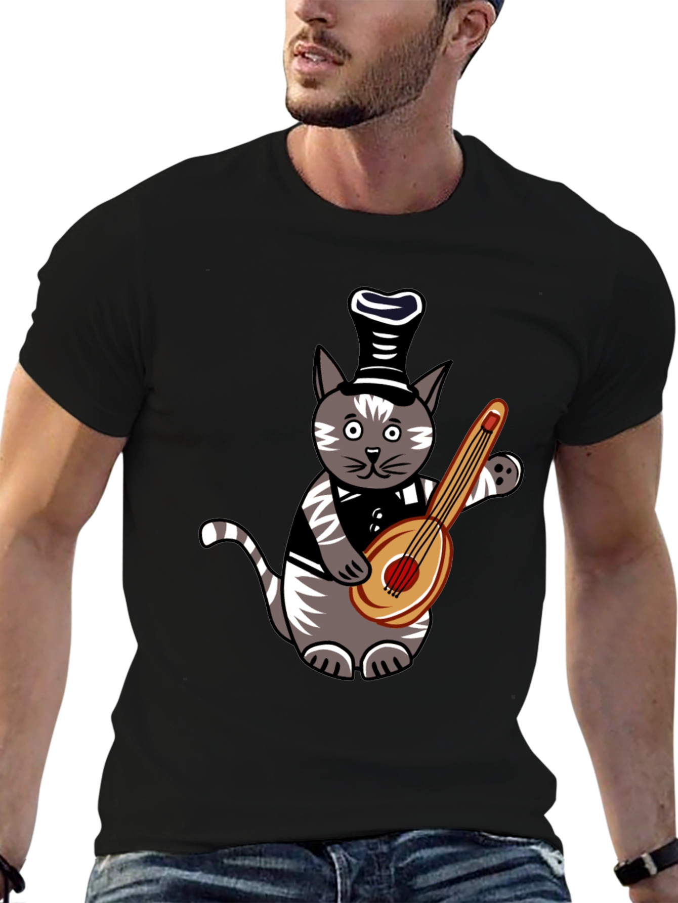 Cat Playing Guitar T-Shirt - Unique Musician Pet Tee