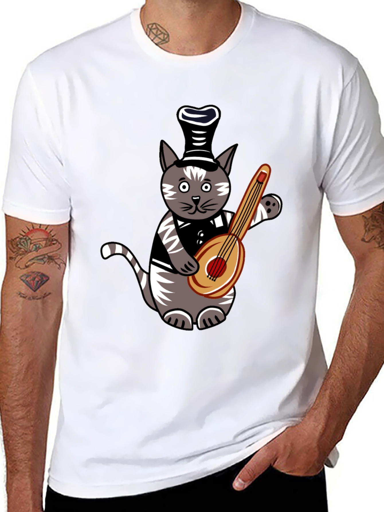 Cat Playing Guitar T-Shirt - Unique Musician Pet Tee