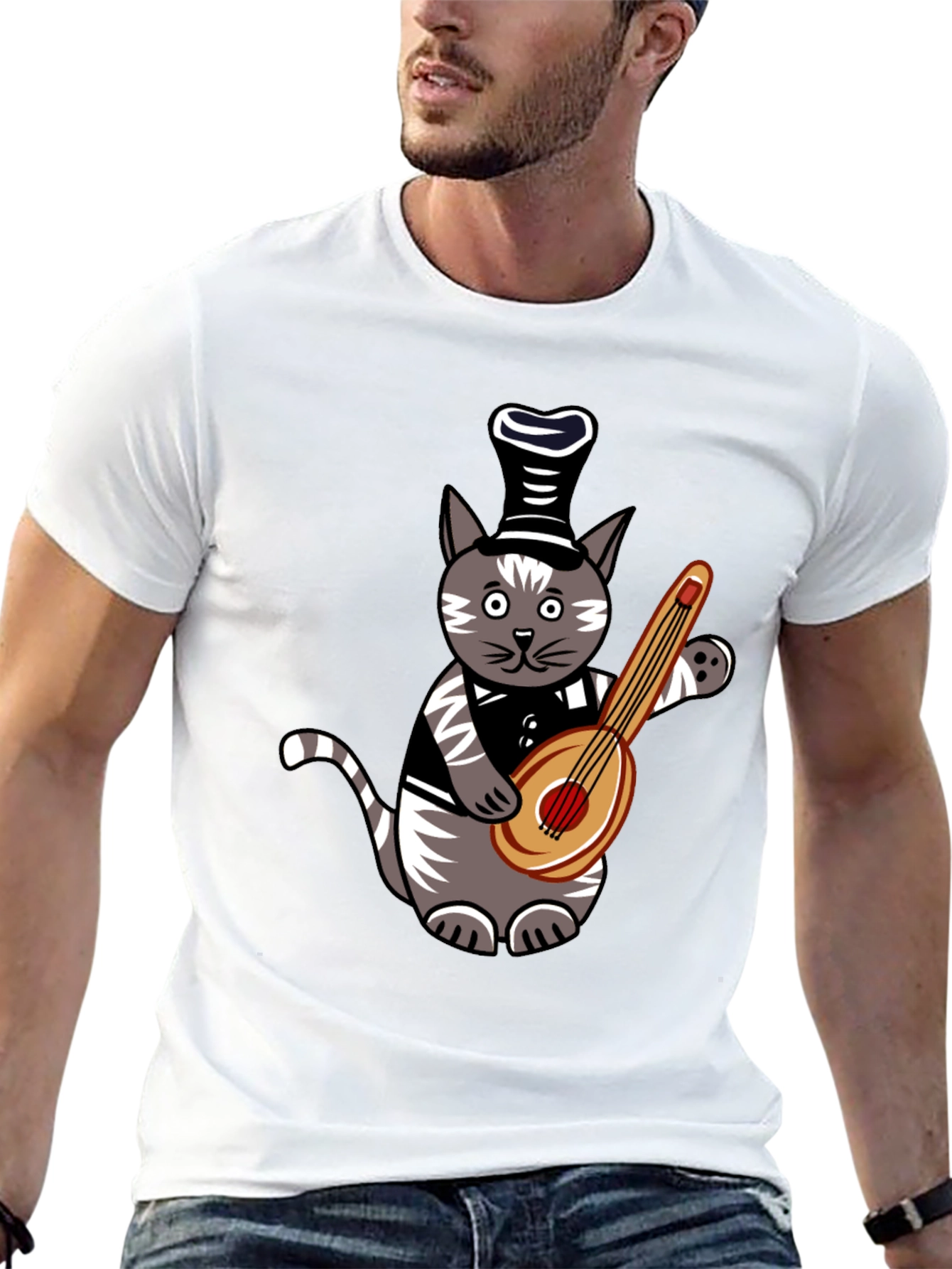 Cat Playing Guitar T-Shirt - Unique Musician Pet Tee