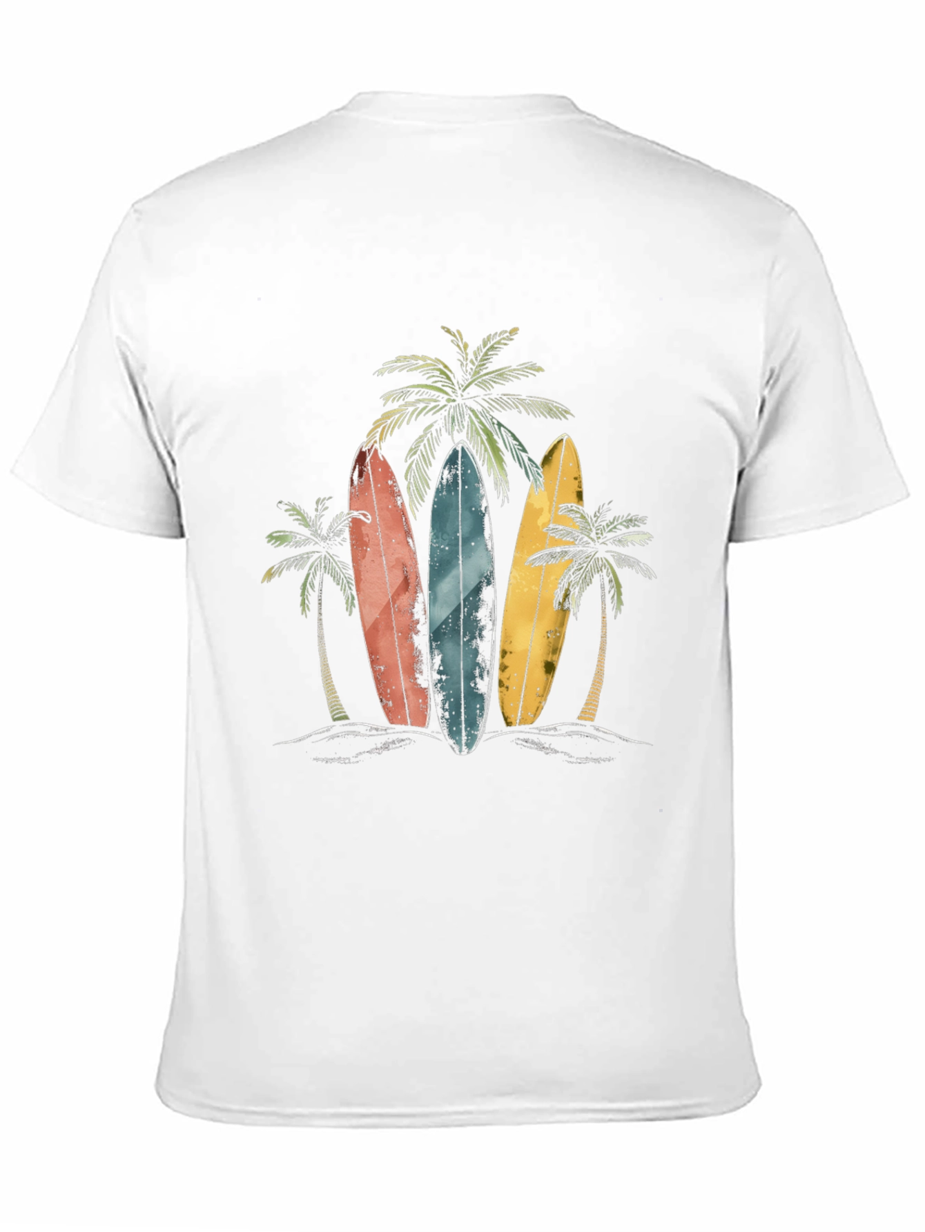 Surfboard Beach T-Shirt with Palm Tree Design