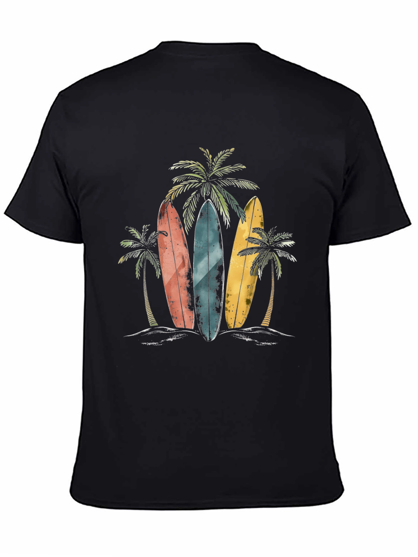 Surfboard Beach T-Shirt with Palm Tree Design