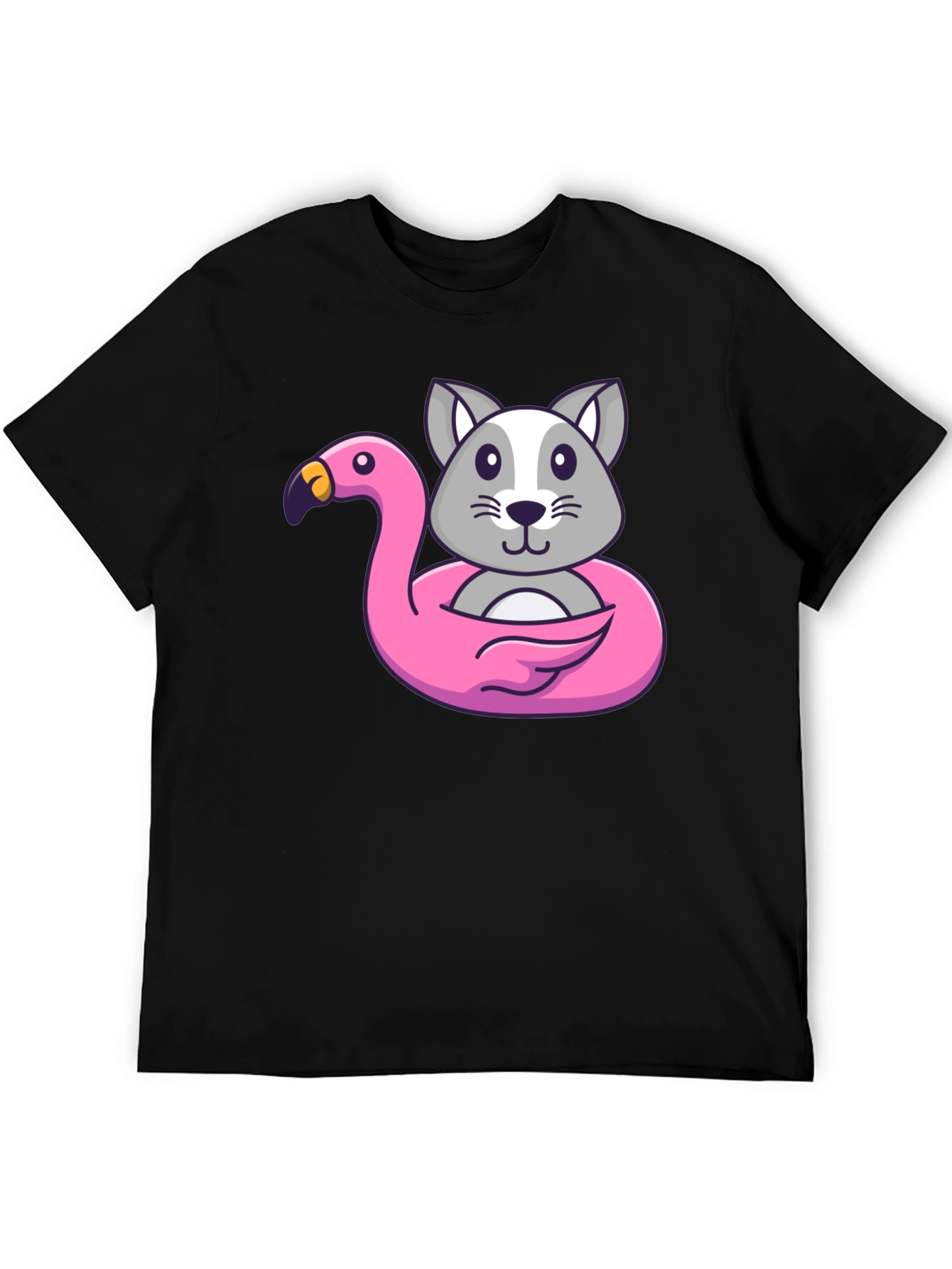 Cute Cartoon Cat Flamingo Float T-Shirt