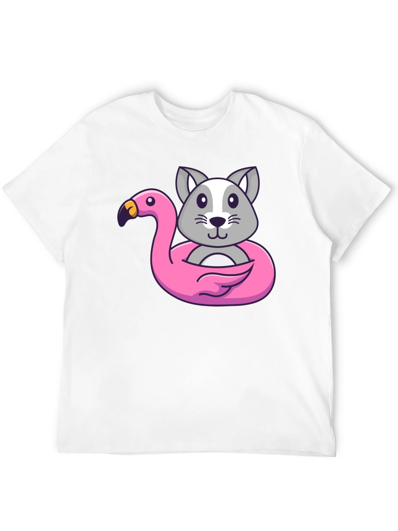 Cute Cartoon Cat Flamingo Float T-Shirt
