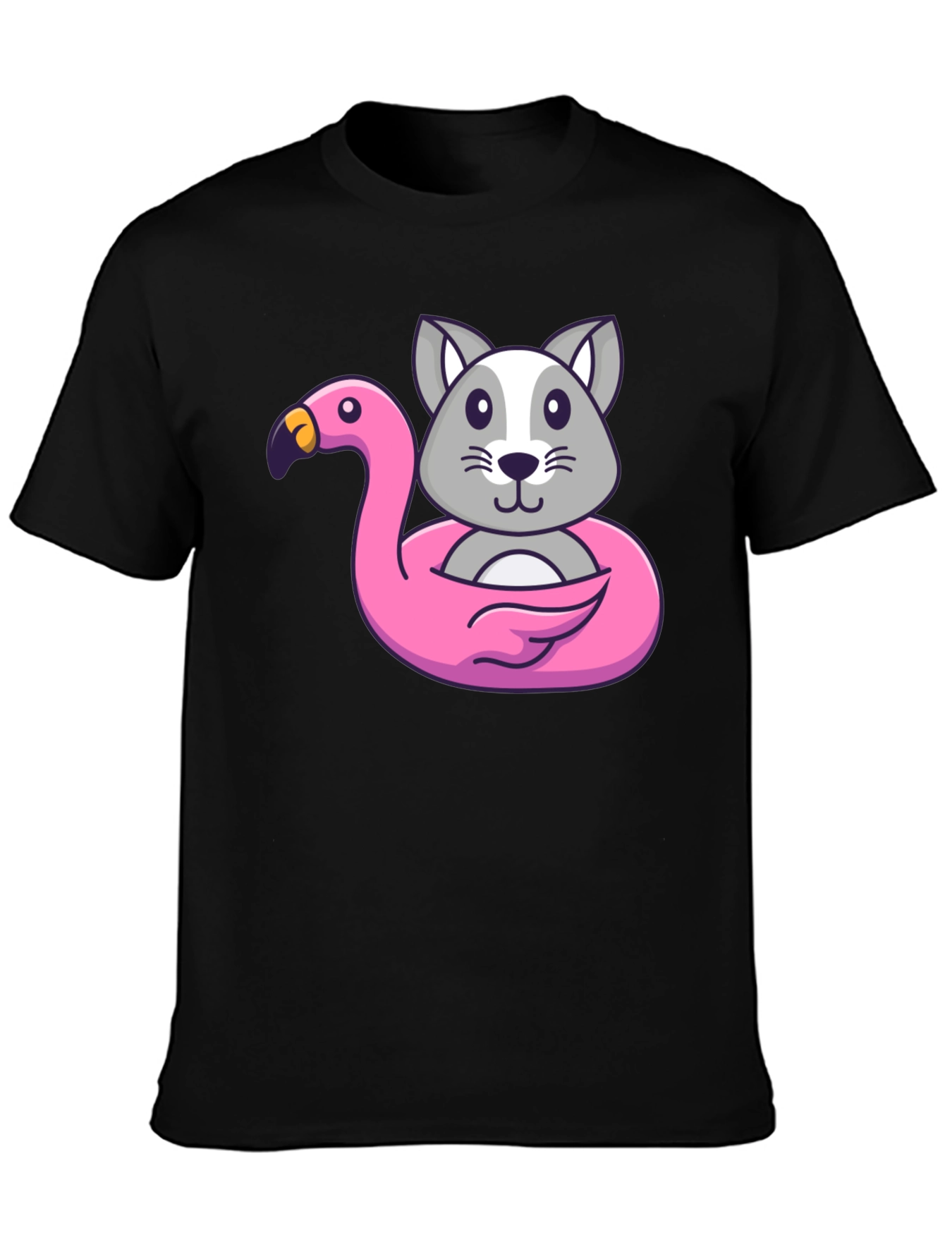 Cute Cartoon Cat Flamingo Float T-Shirt