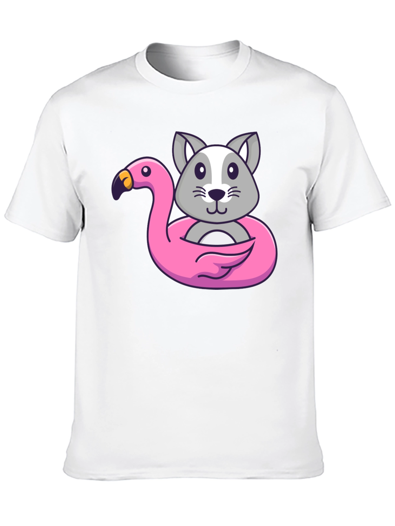 Cute Cartoon Cat Flamingo Float T-Shirt