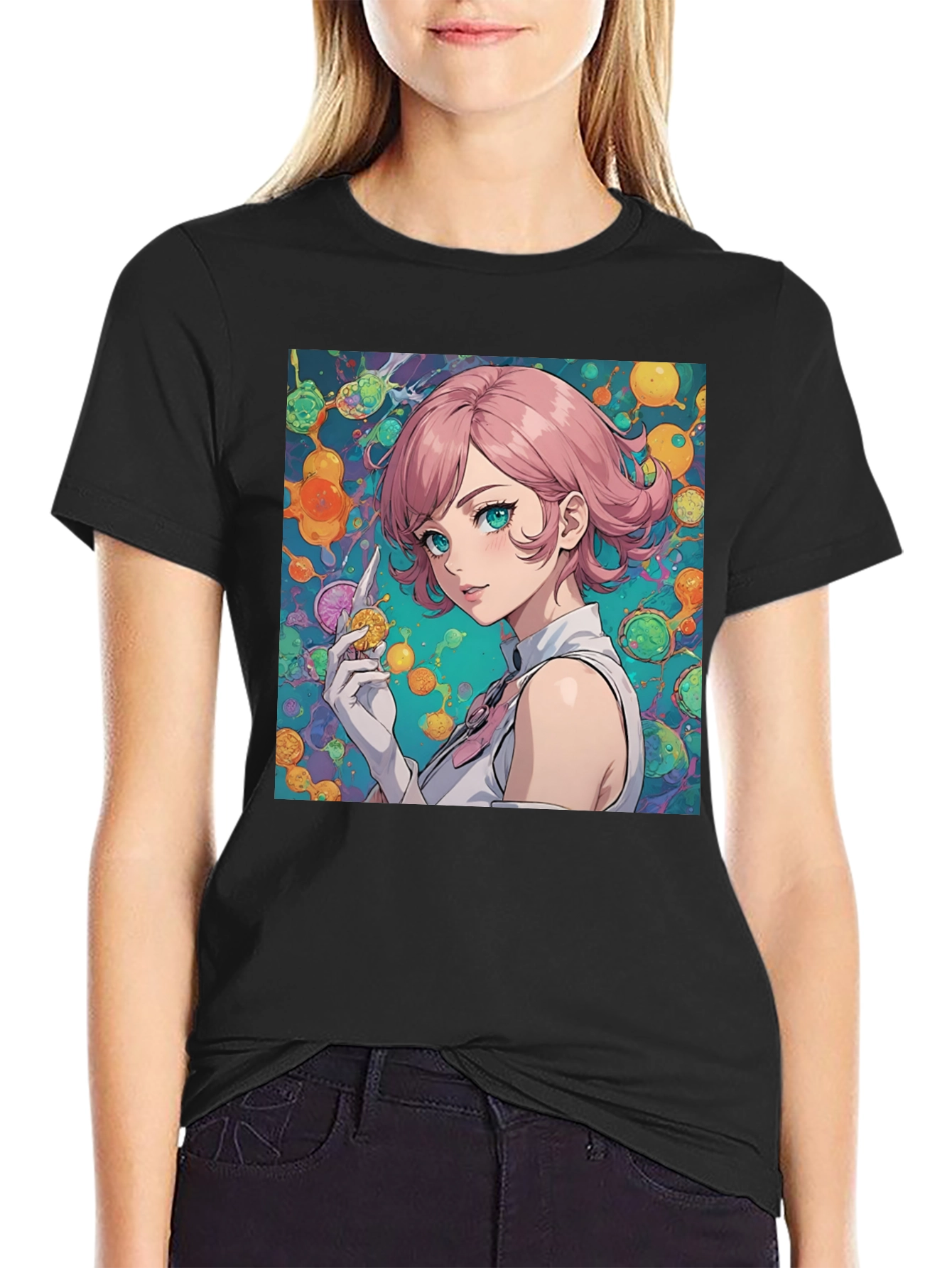 Anime Girl Graphic Tee - Stylish Black T-Shirt