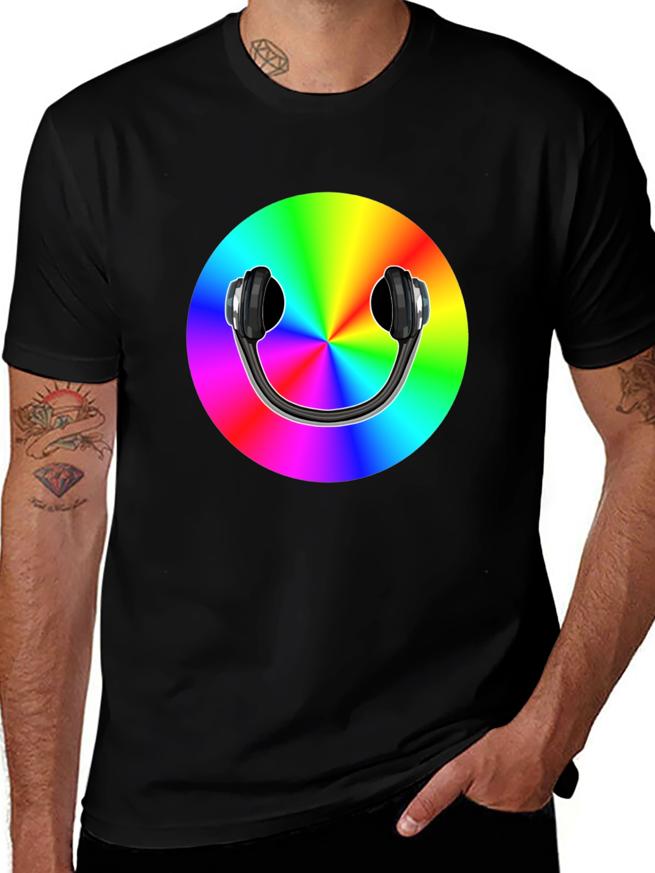 Rainbow Headphones Graphic Tee - Music Lovers T-Shirt