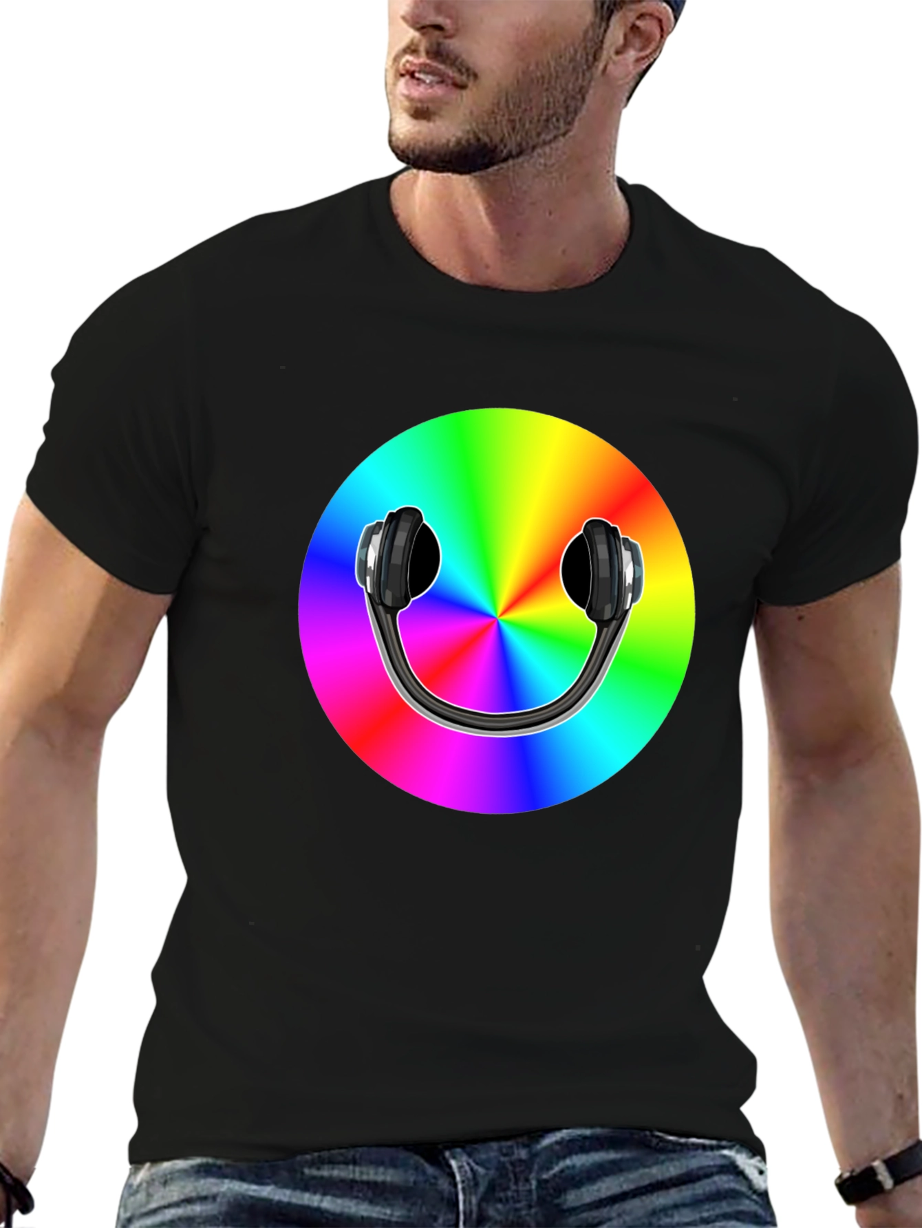 Rainbow Headphones Graphic Tee - Music Lovers T-Shirt