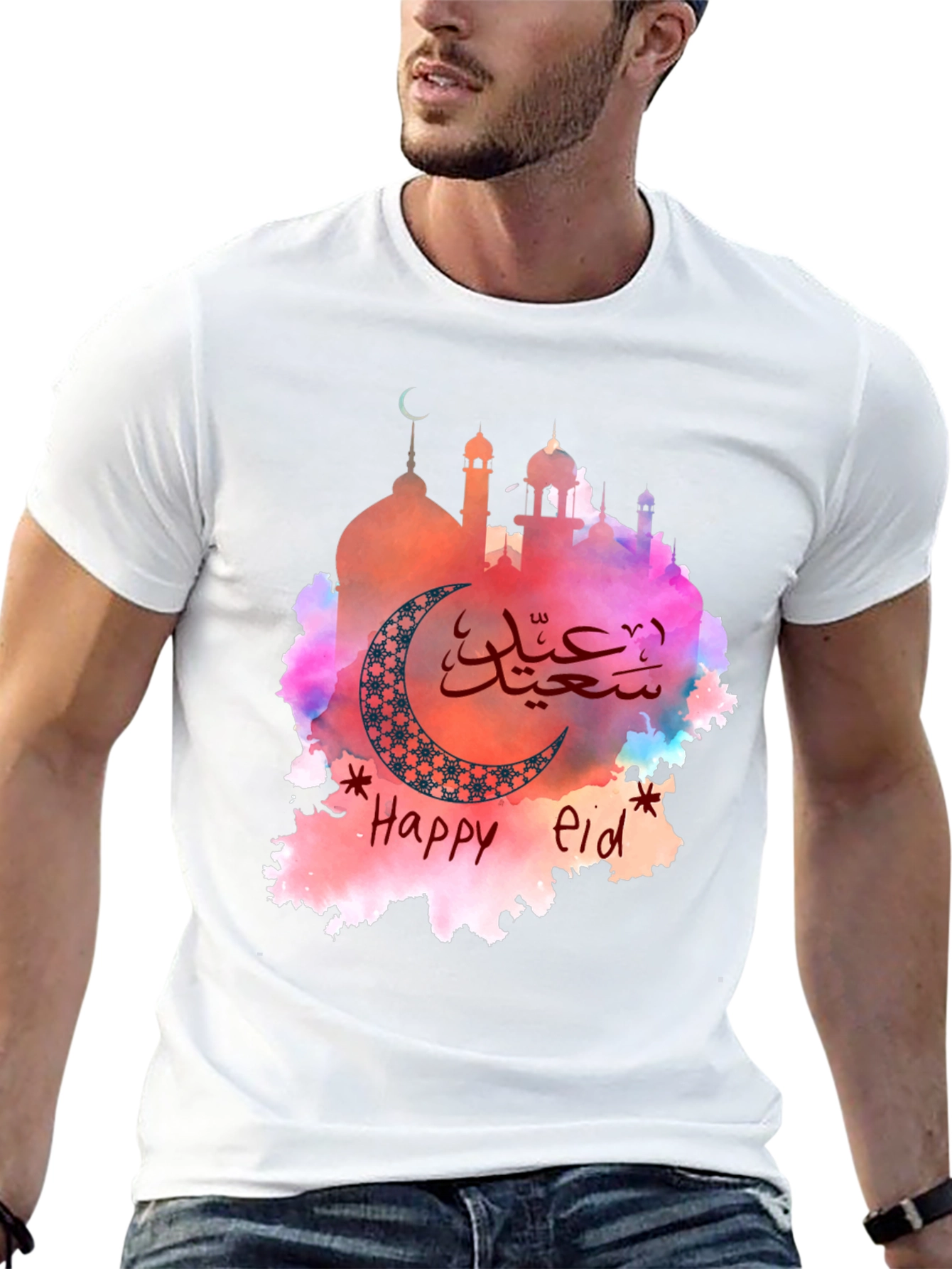 Happy Eid T-Shirt - Crescent Moon Mosque Graphic Tee