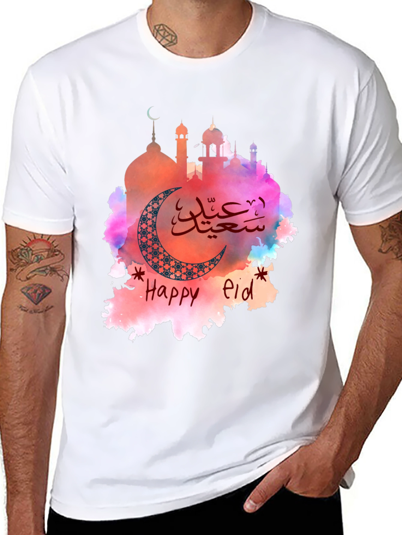 Happy Eid T-Shirt - Crescent Moon Mosque Graphic Tee