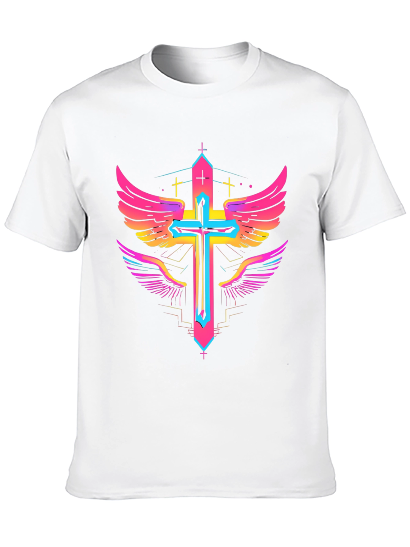 Winged Cross Graphic Tee - Bold Neon Design
