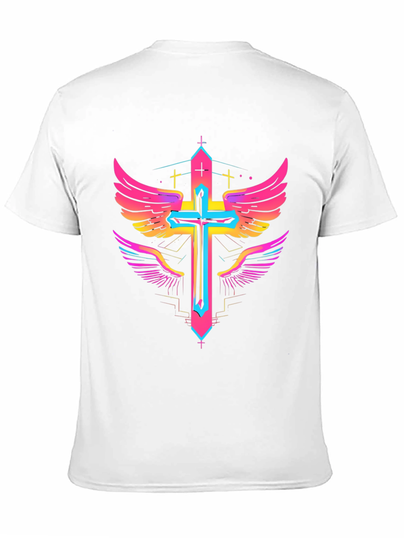 Winged Cross Graphic Tee - Bold Neon Design