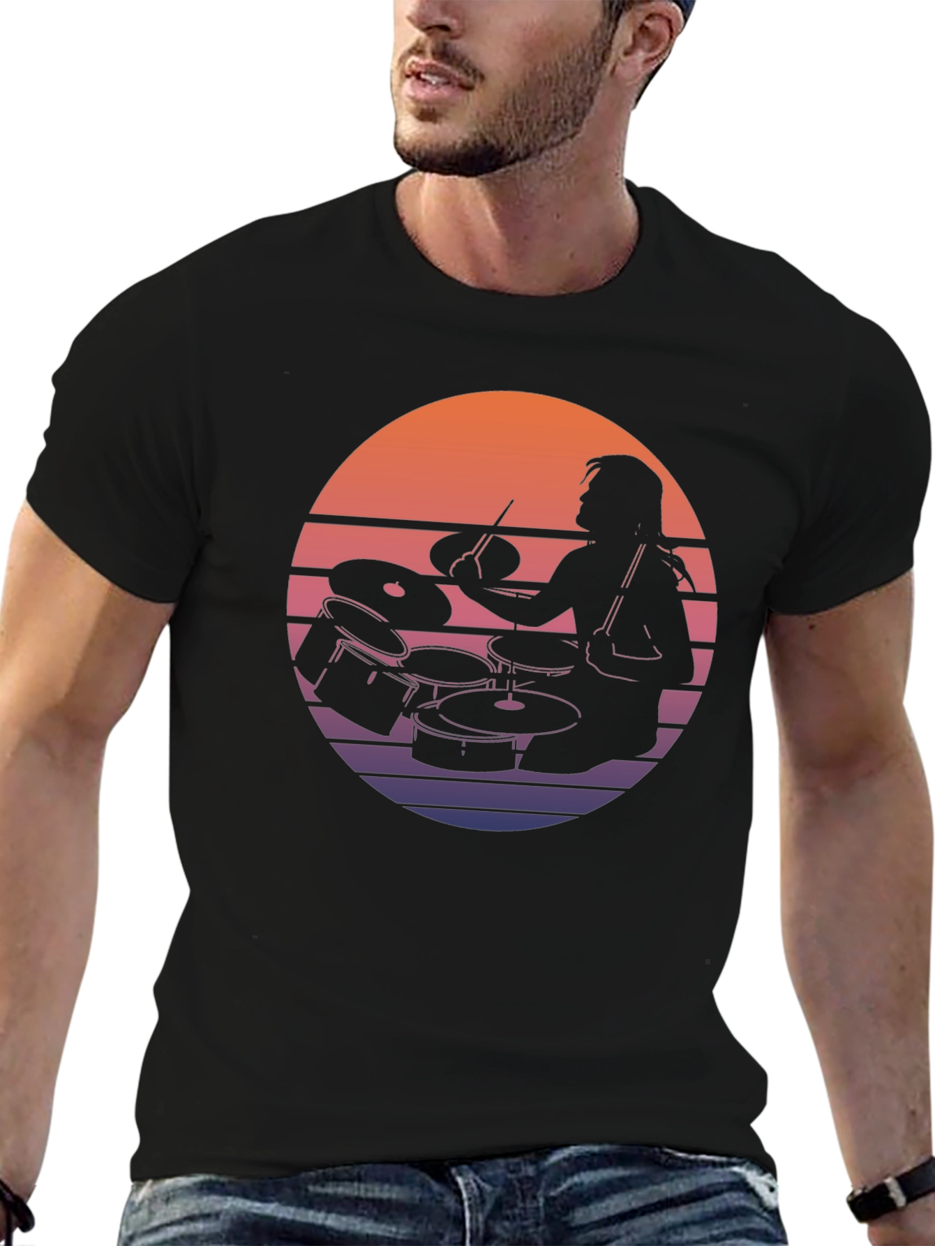 Drummer Sunset Graphic Tee - Retro Style