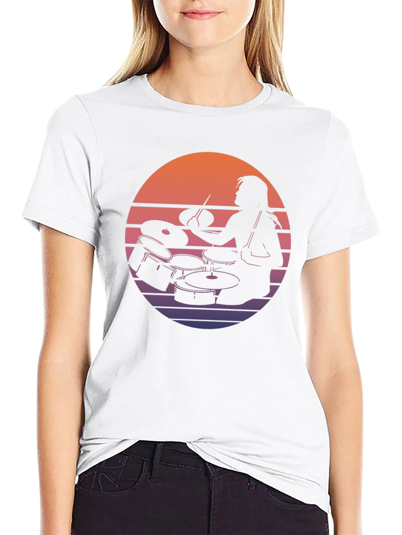 Drummer Sunset Graphic Tee - Retro Style
