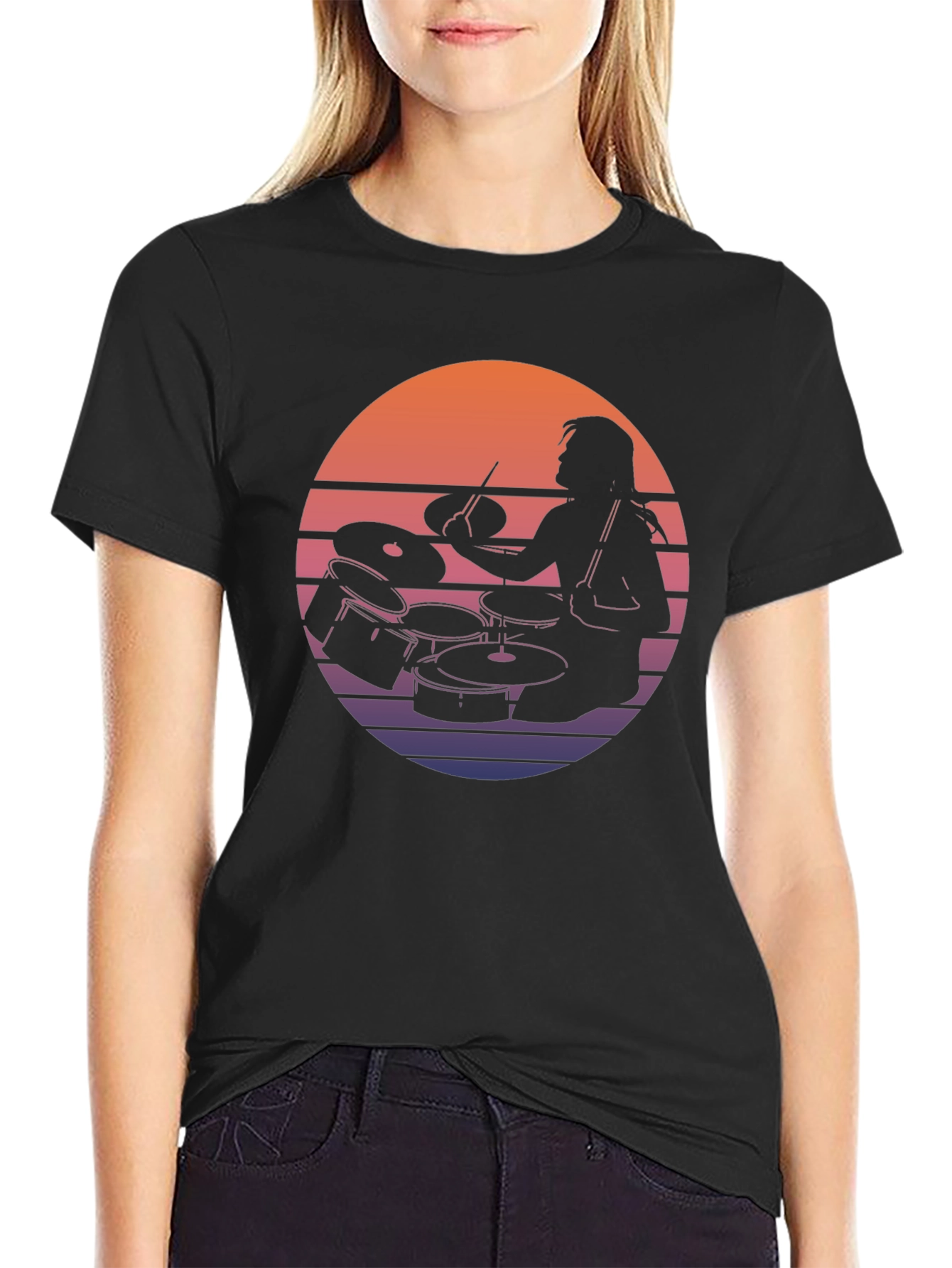 Drummer Sunset Graphic Tee - Retro Style