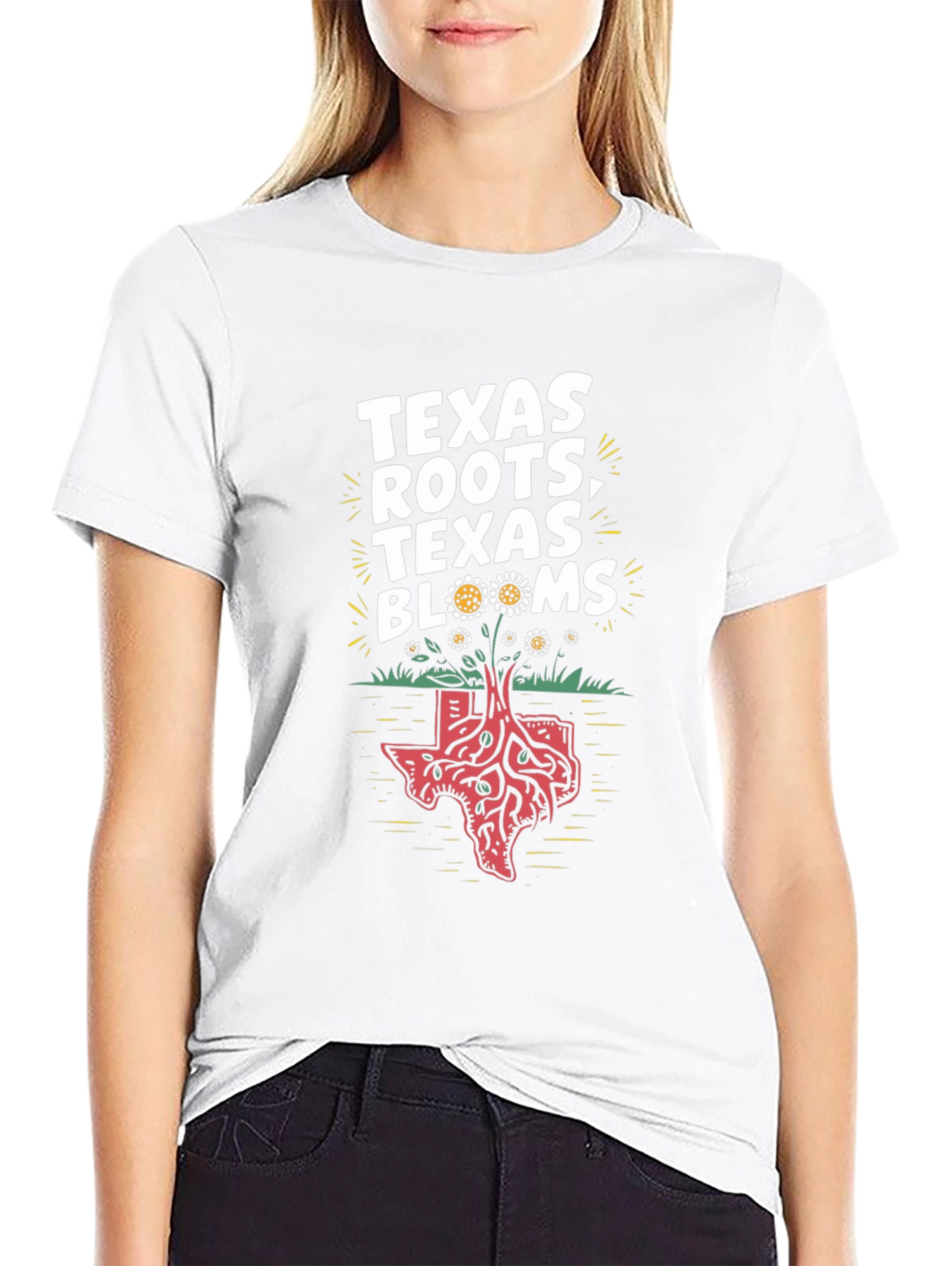 Texas Roots Blooms Graphic T-Shirt - Black