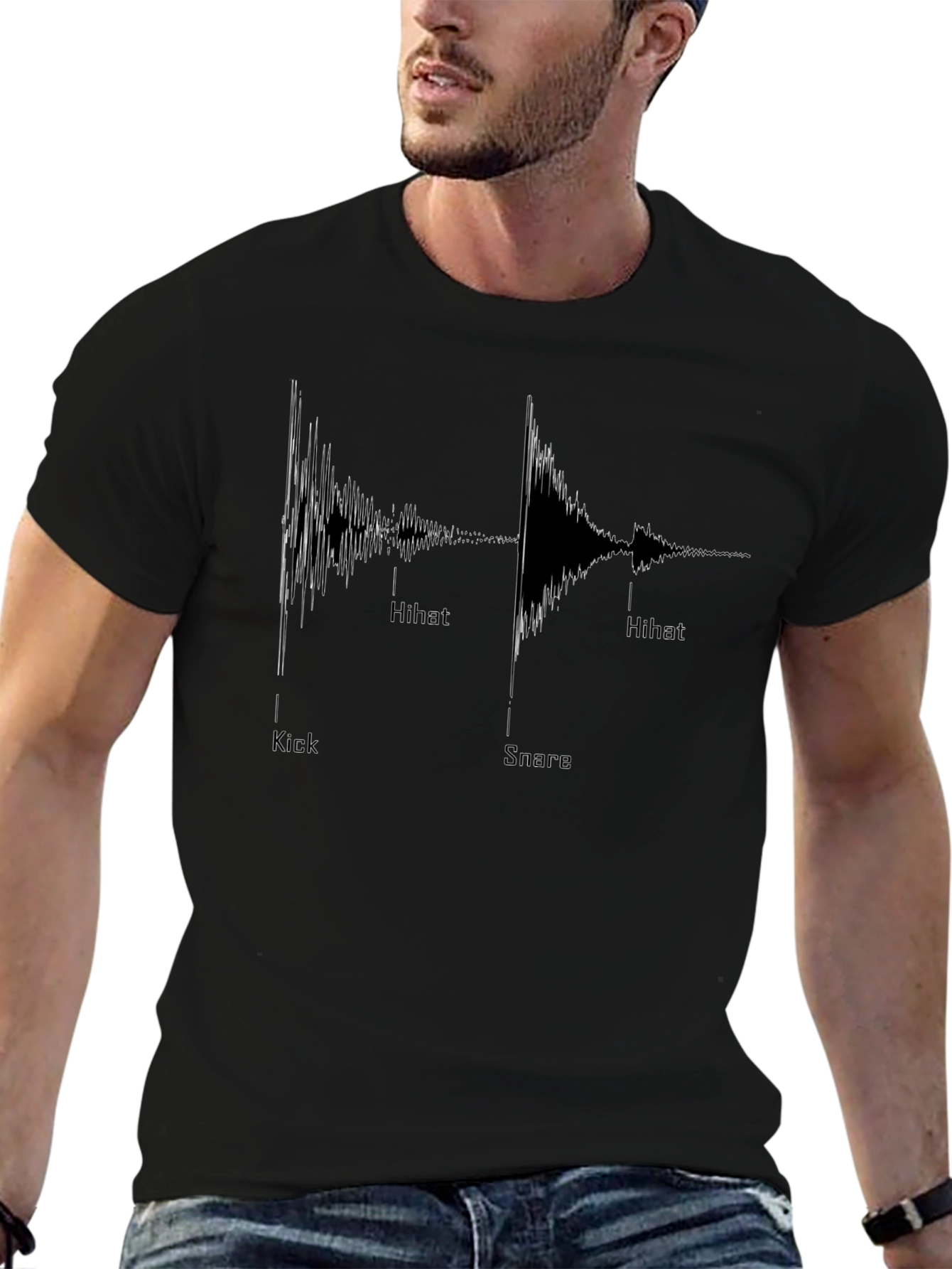Drum Beat Waveform Graphic Tee - Black