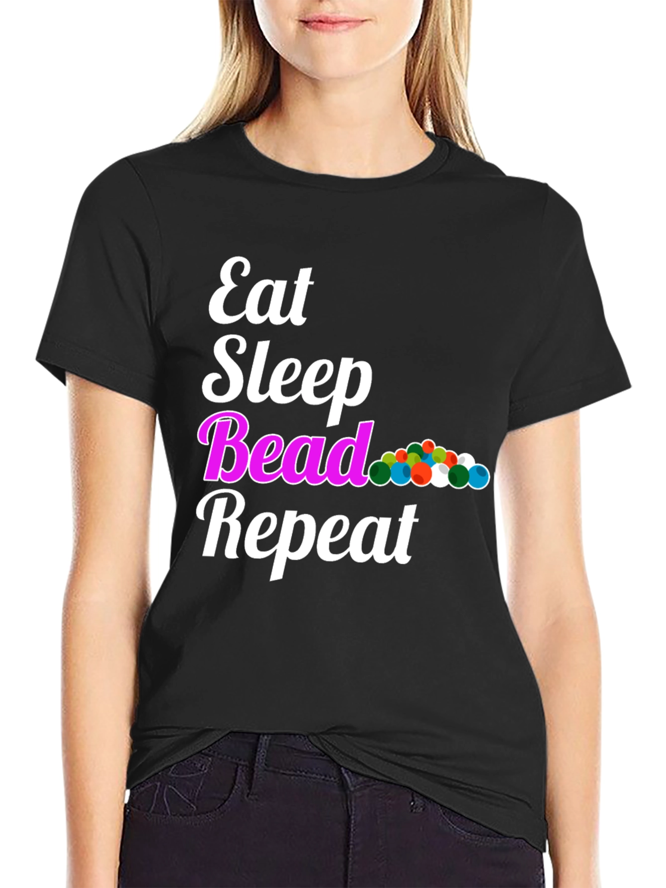 Eat Sleep Bead Repeat Black Graphic T-Shirt