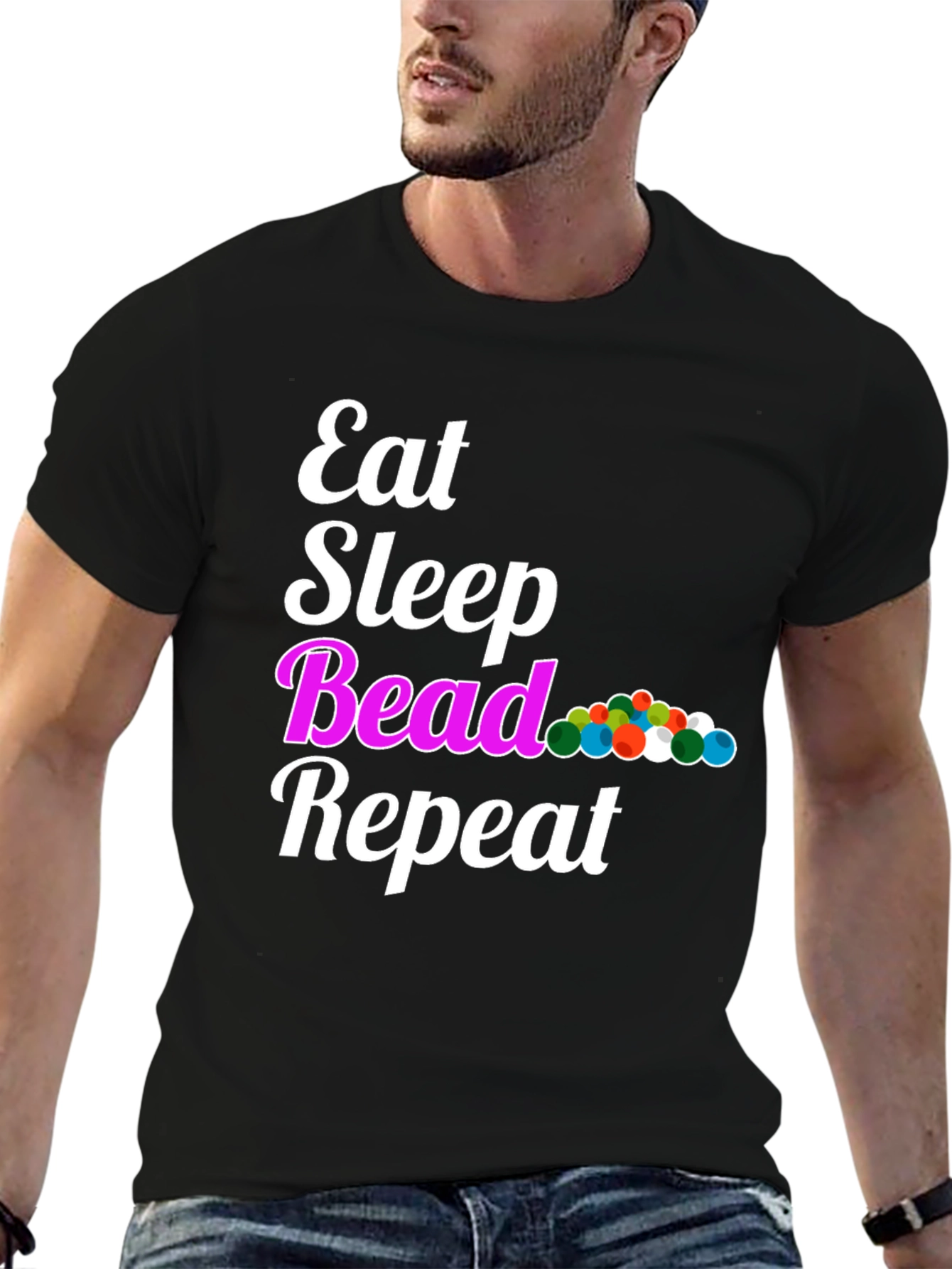 Eat Sleep Bead Repeat Black Graphic T-Shirt