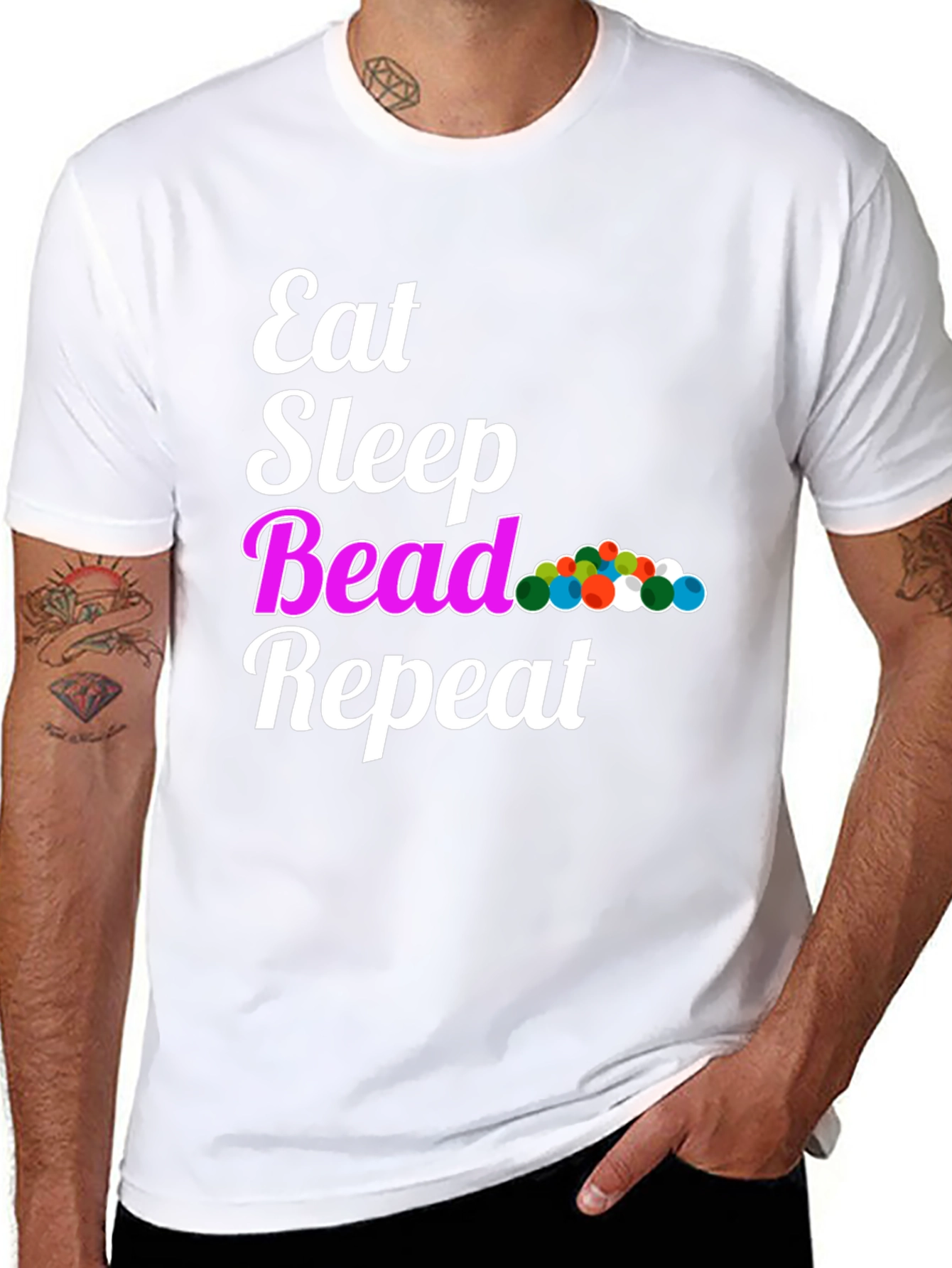Eat Sleep Bead Repeat Black Graphic T-Shirt