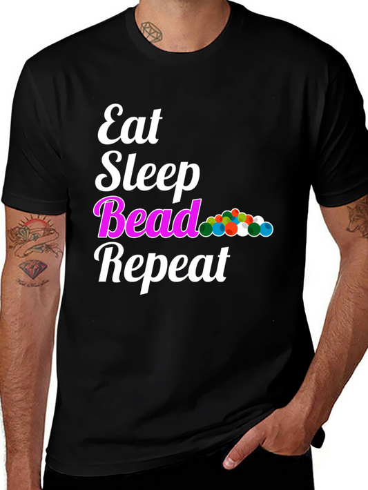 Eat Sleep Bead Repeat Black Graphic T-Shirt