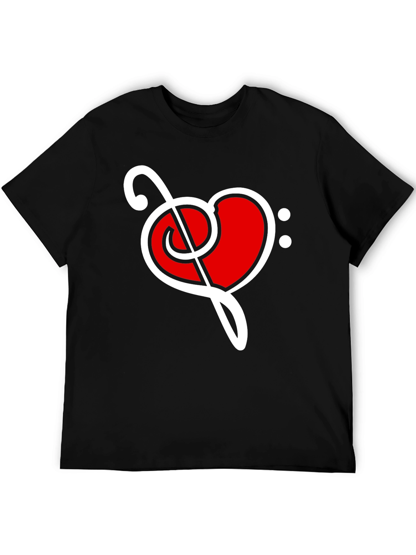 Music Love T-Shirt - Heart Bass Clef Graphic Tee