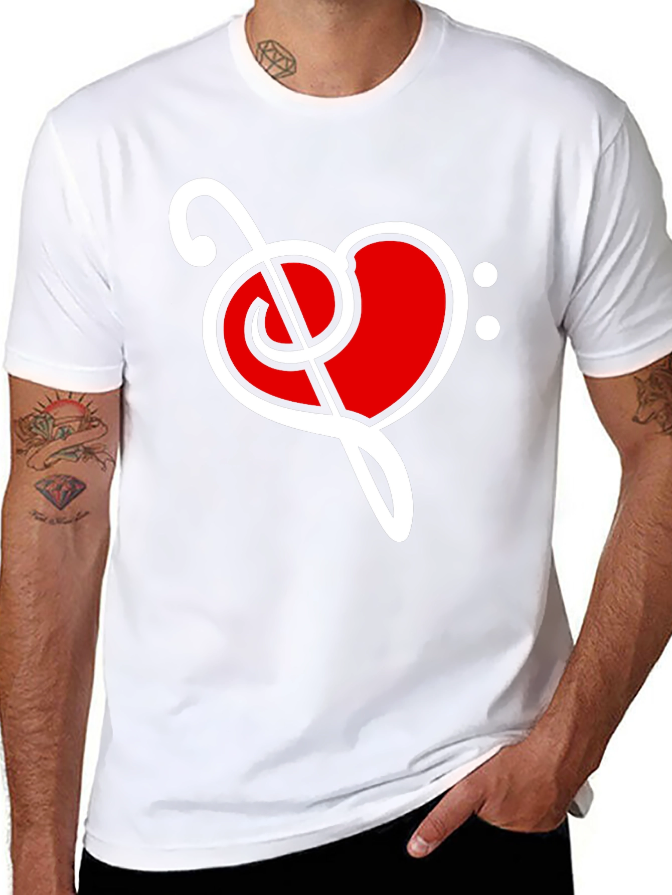 Music Love T-Shirt - Heart Bass Clef Graphic Tee