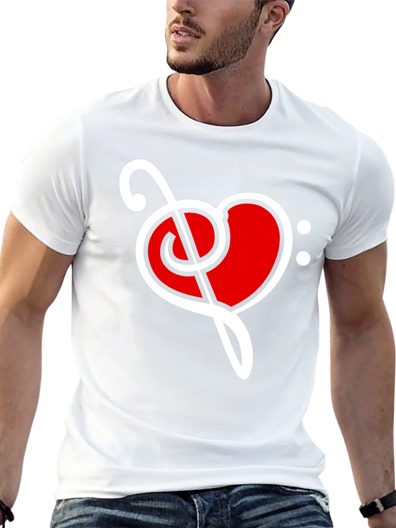 Music Love T-Shirt - Heart Bass Clef Graphic Tee