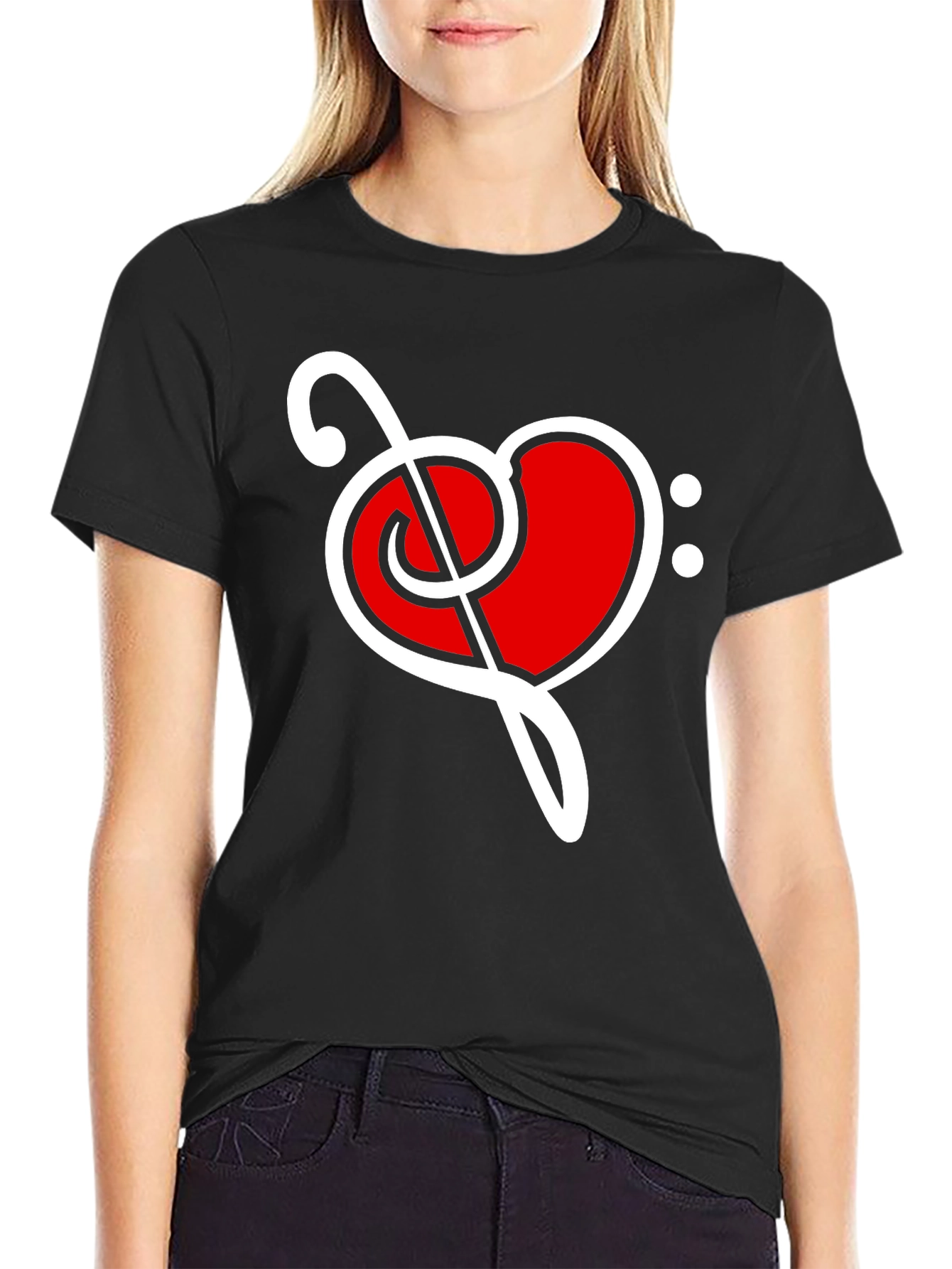 Music Love T-Shirt - Heart Bass Clef Graphic Tee