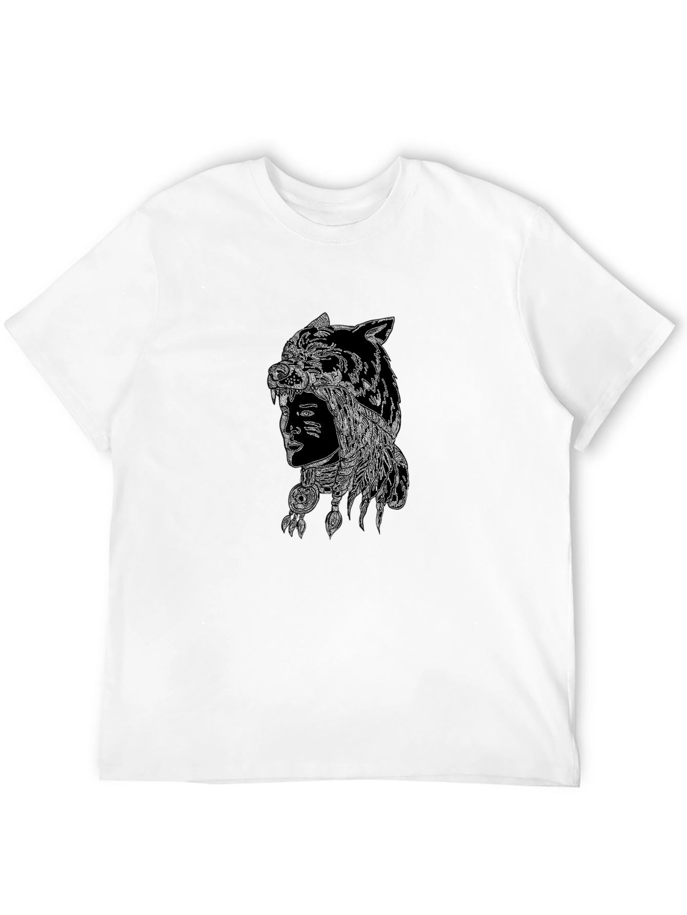 Native American Wolf Headdress Graphic T-Shirt