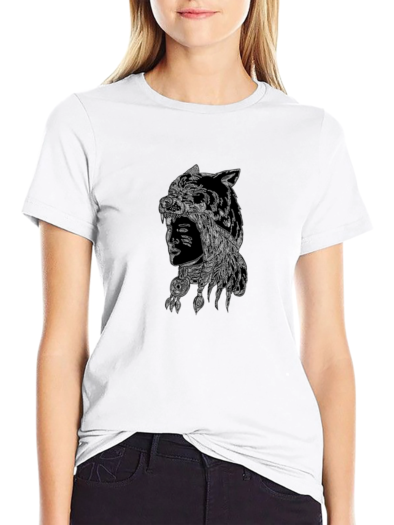 Native American Wolf Headdress Graphic T-Shirt