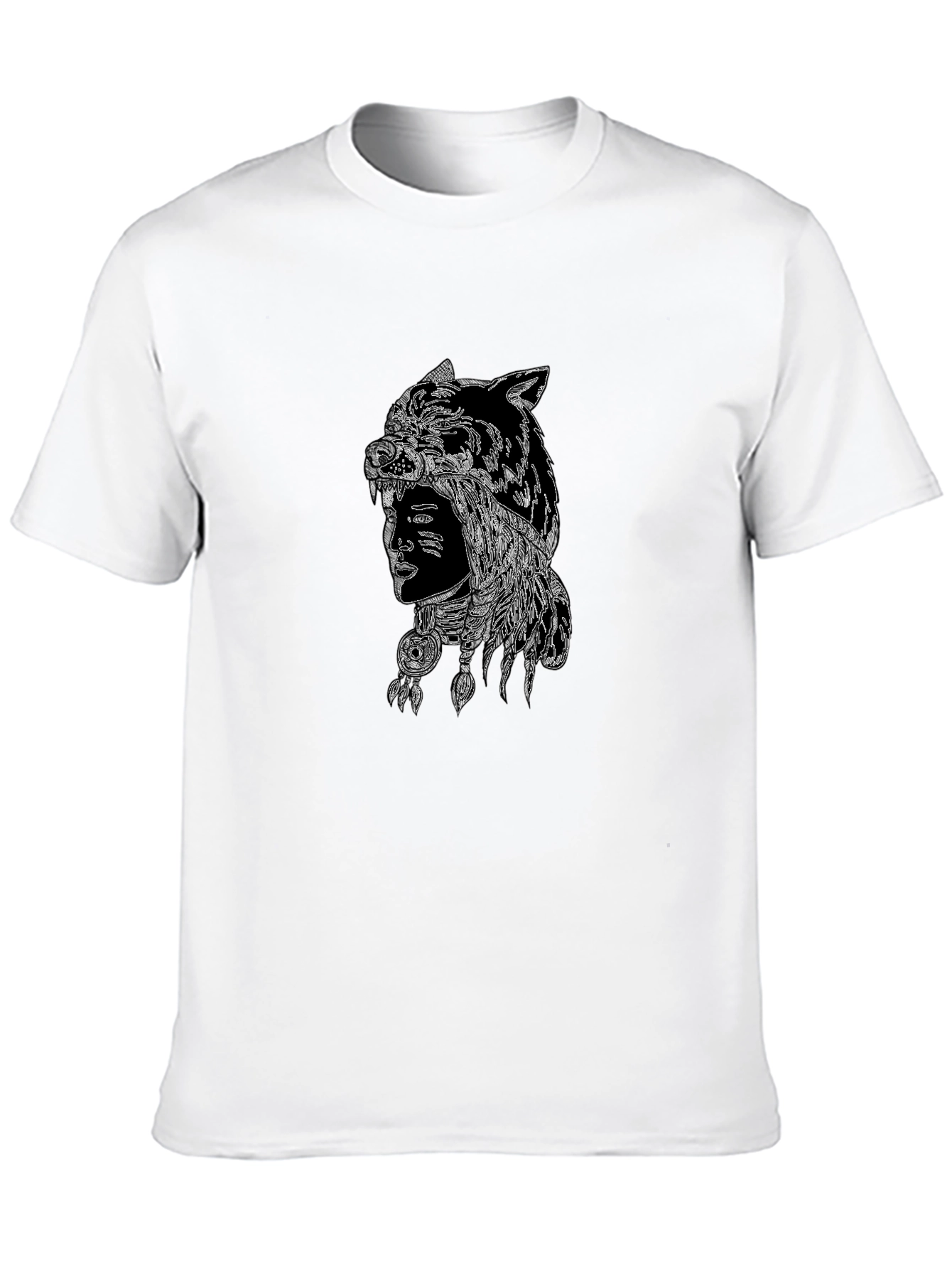 Native American Wolf Headdress Graphic T-Shirt
