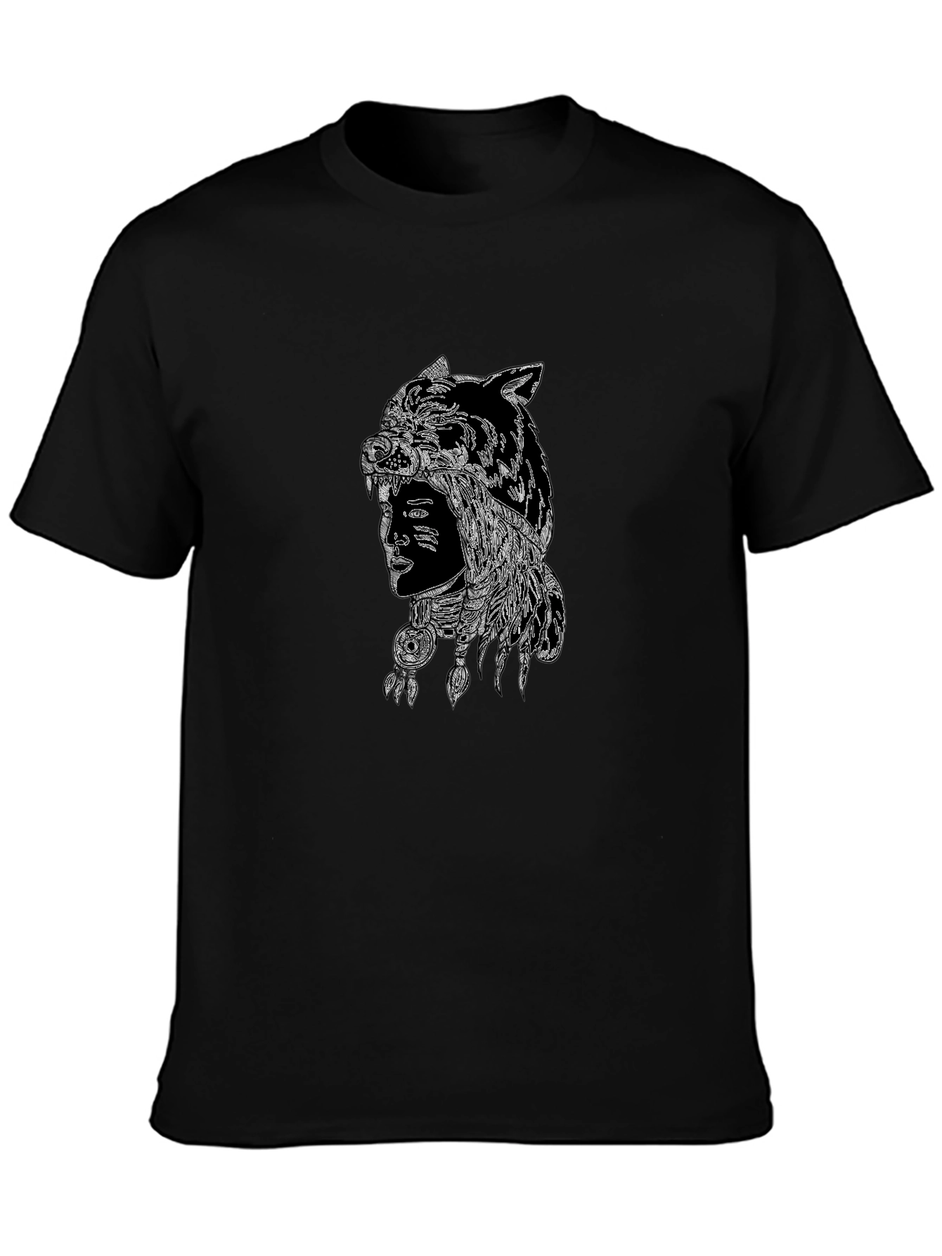 Native American Wolf Headdress Graphic T-Shirt