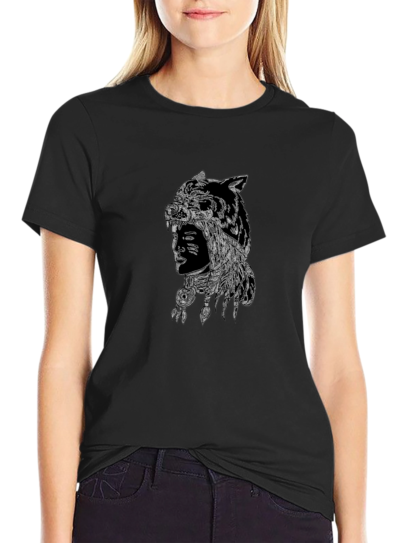 Native American Wolf Headdress Graphic T-Shirt