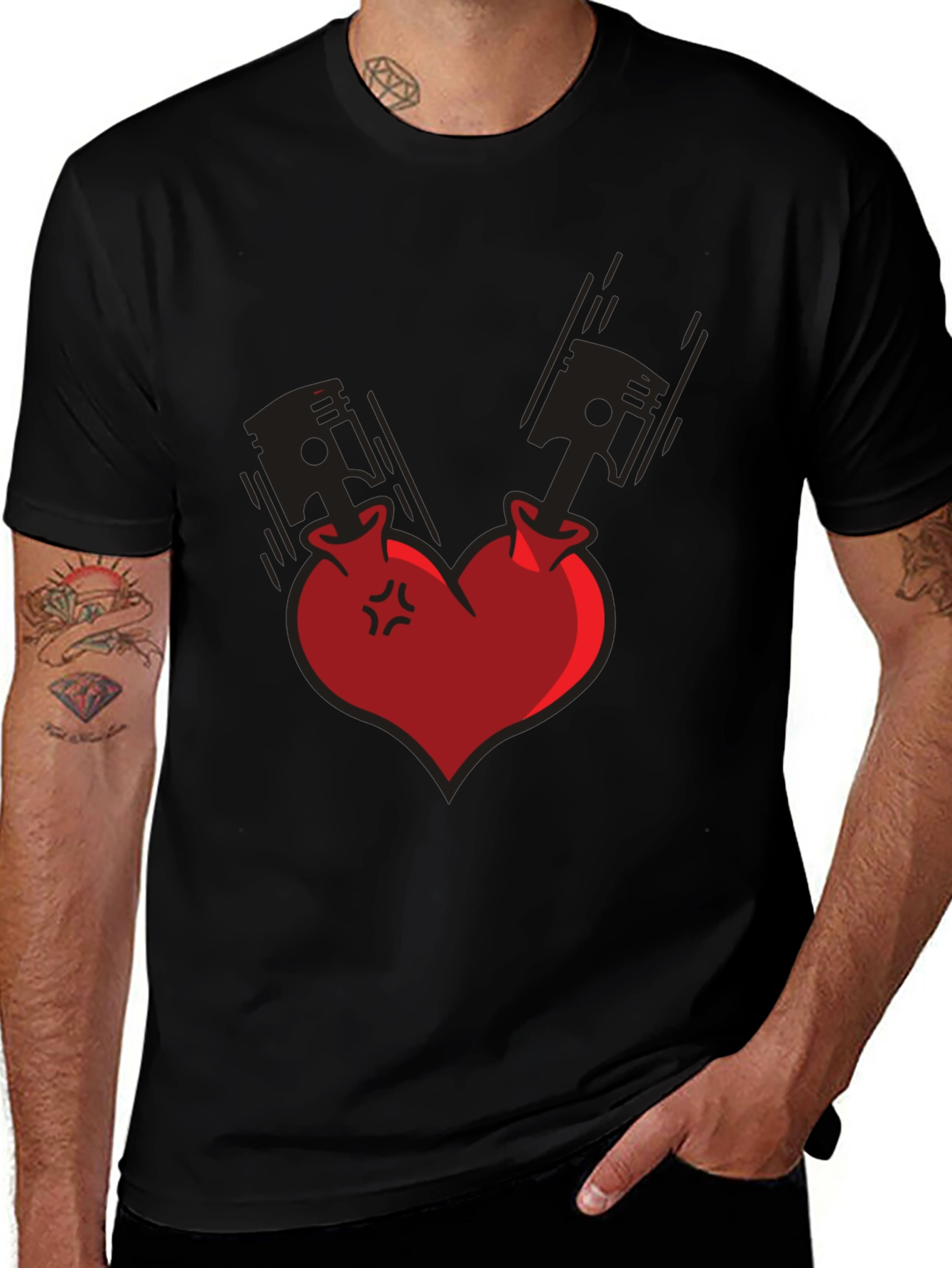 Piston Heart Graphic Tee - Black Cotton Blend